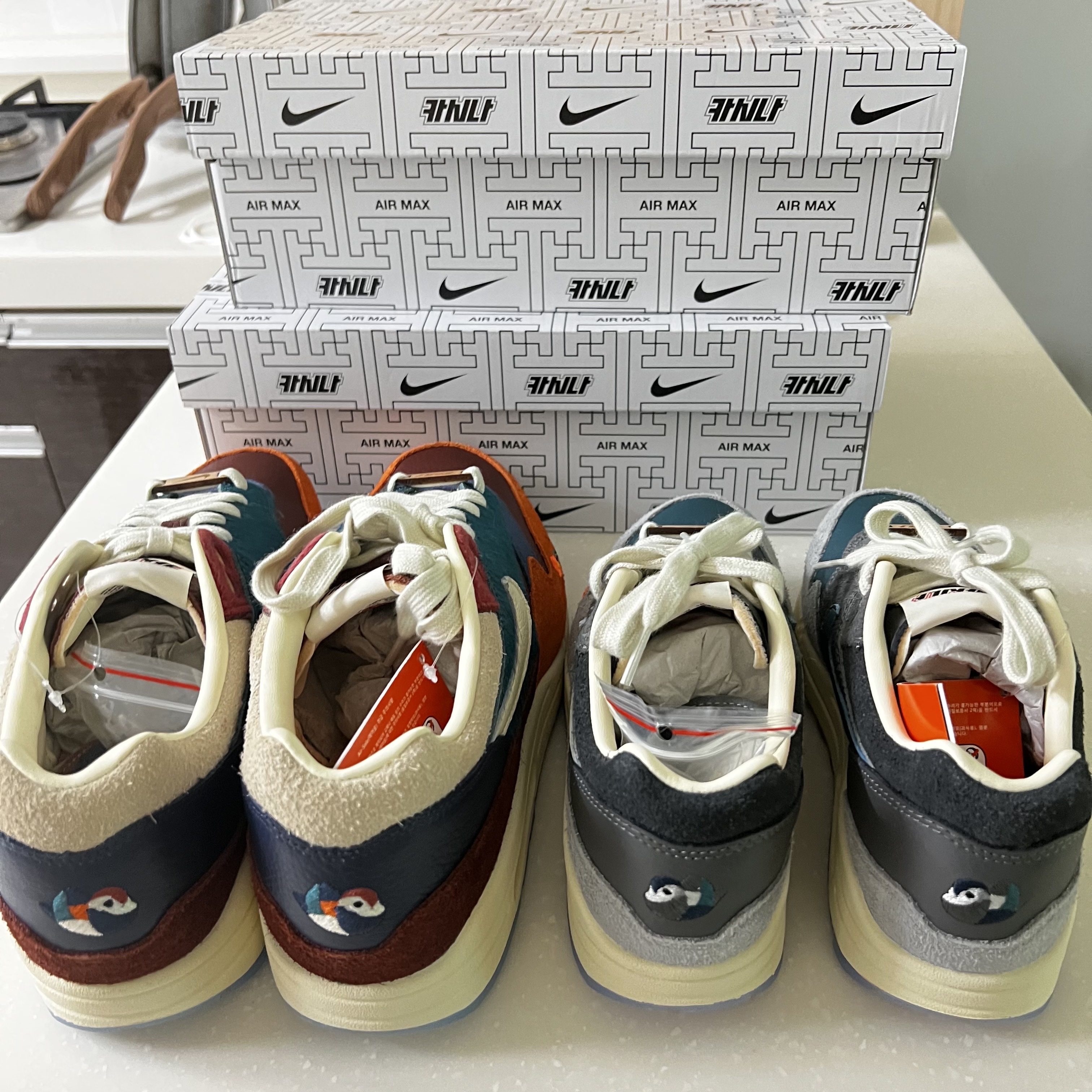 Nike x Kasina Air Max 1 SP Won-Ang Orange, Nike x Kasina Air Max 1 SP Won-Ang Particle Grey 착용 스타일 - 2
