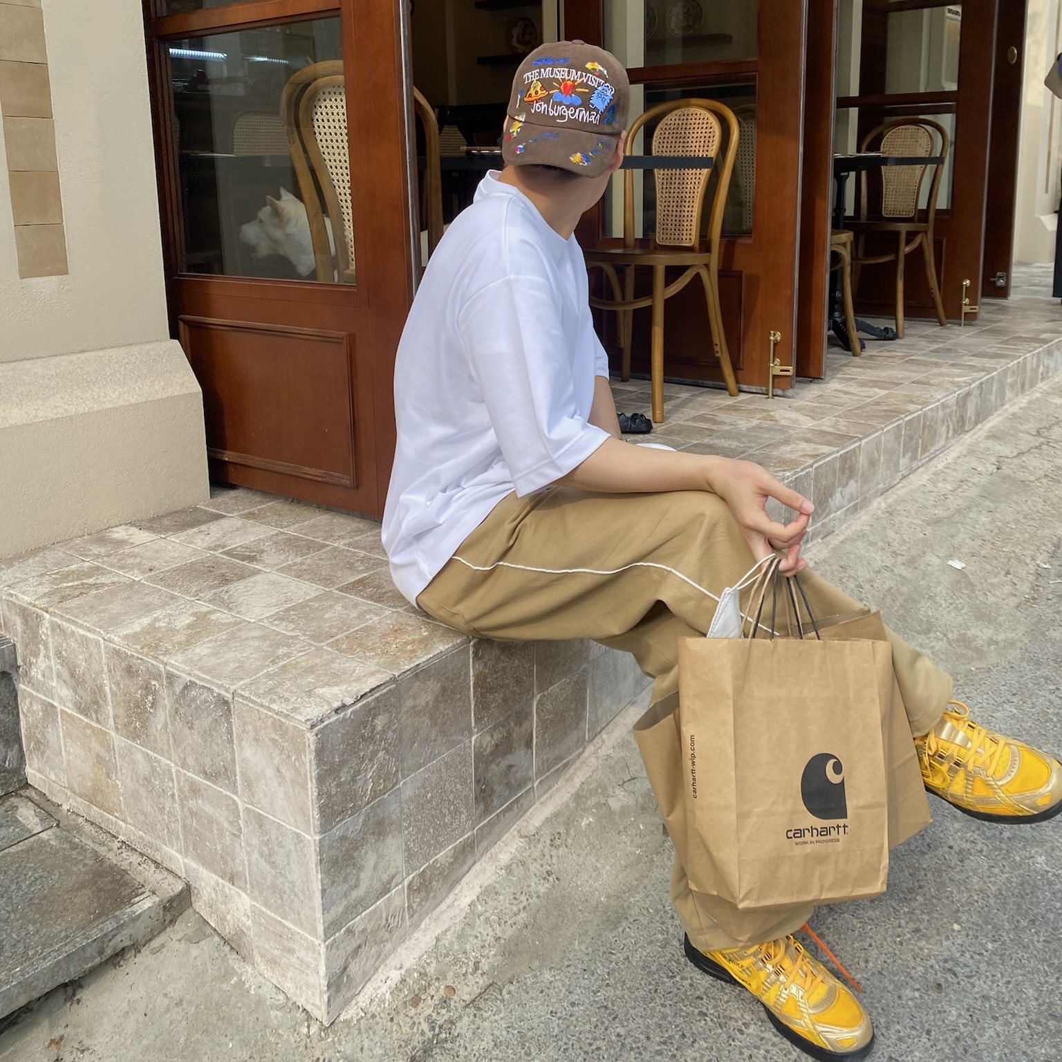 Nike x Off-White Air Rubber Dunk University Gold 착용 스타일