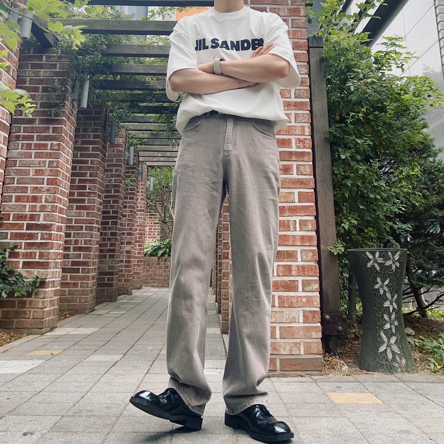 Jil Sander Logo T-Shirt Natural - 22SS 착용 스타일 - 2