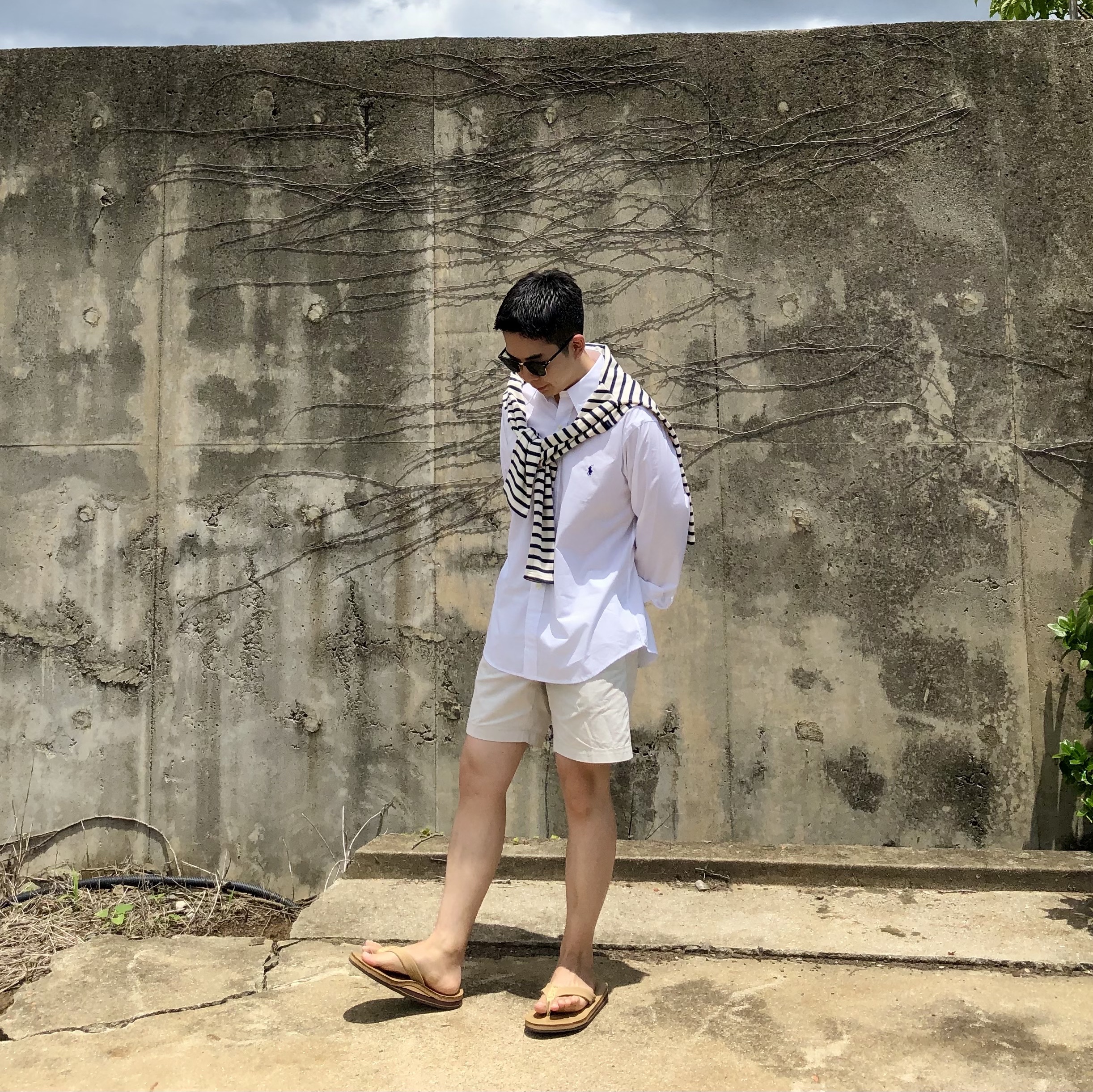 [30% 적립] Polo Ralph Lauren Classic Fit Garment Dyed Oxford Shirt White 착용 스타일