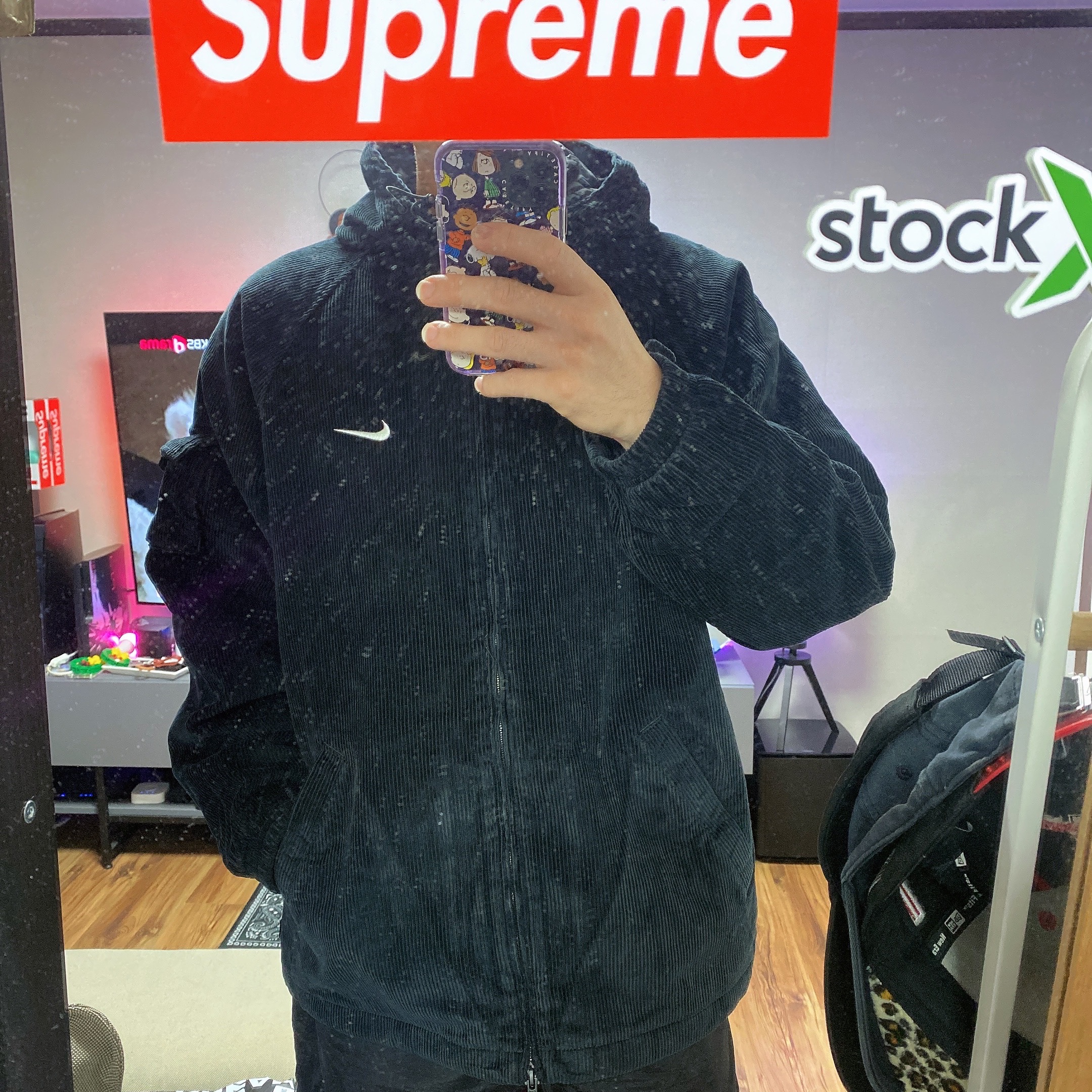 Supreme x Nike Arc Corduroy Hooded Jacket Black - 22SS 착용 스타일 - 3