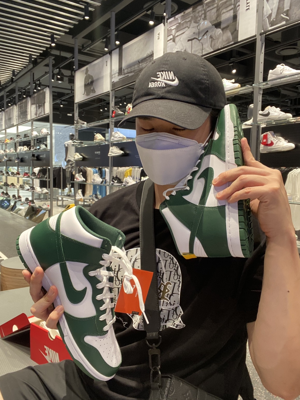 Nike H86 Korea Cap Black, Nike Dunk High Retro Noble Green 착용 스타일 - 4
