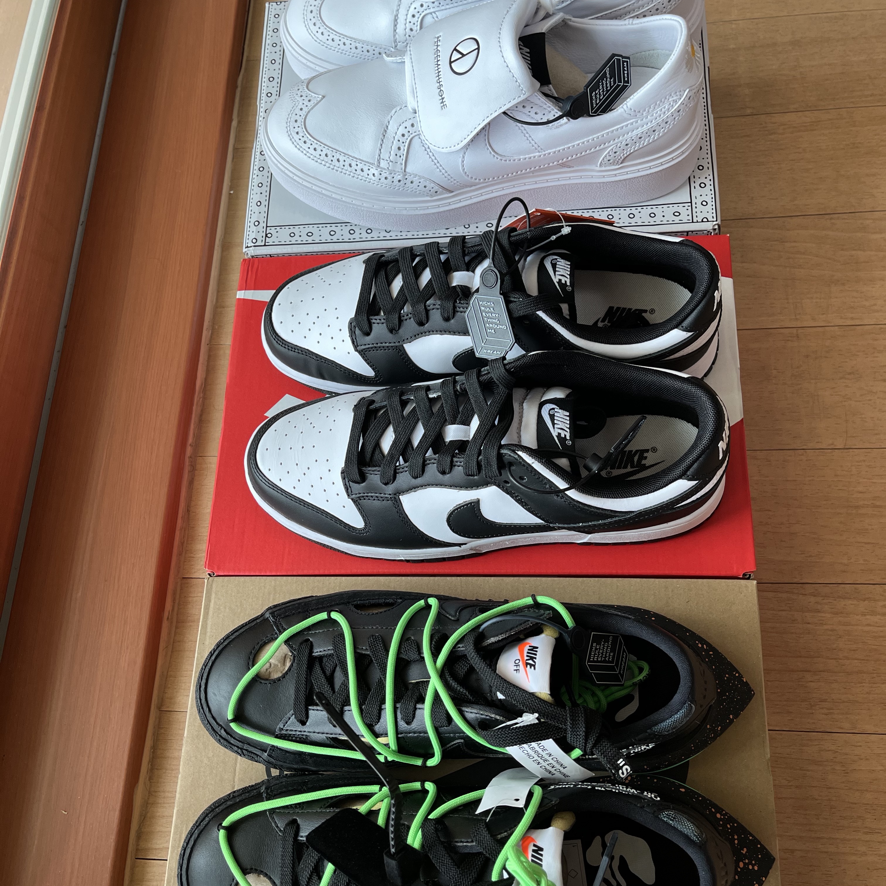 Nike x Peaceminusone Kwondo1 White, Nike Dunk Low Retro Black 착용 스타일 - 1