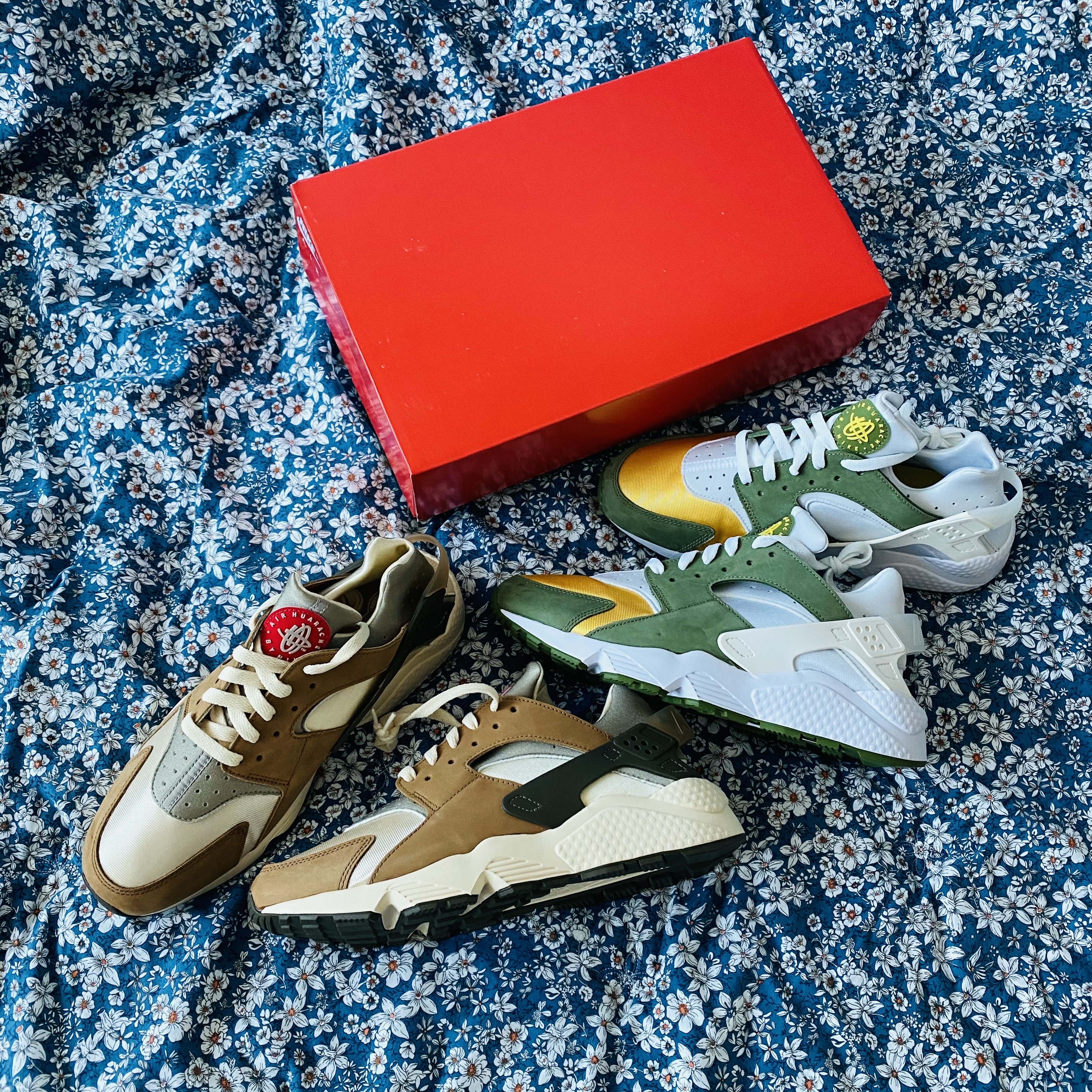 Nike x Stussy Air Huarache LE Desert Oak, Nike x Stussy Air Huarache LE Dark Olive 착용 스타일