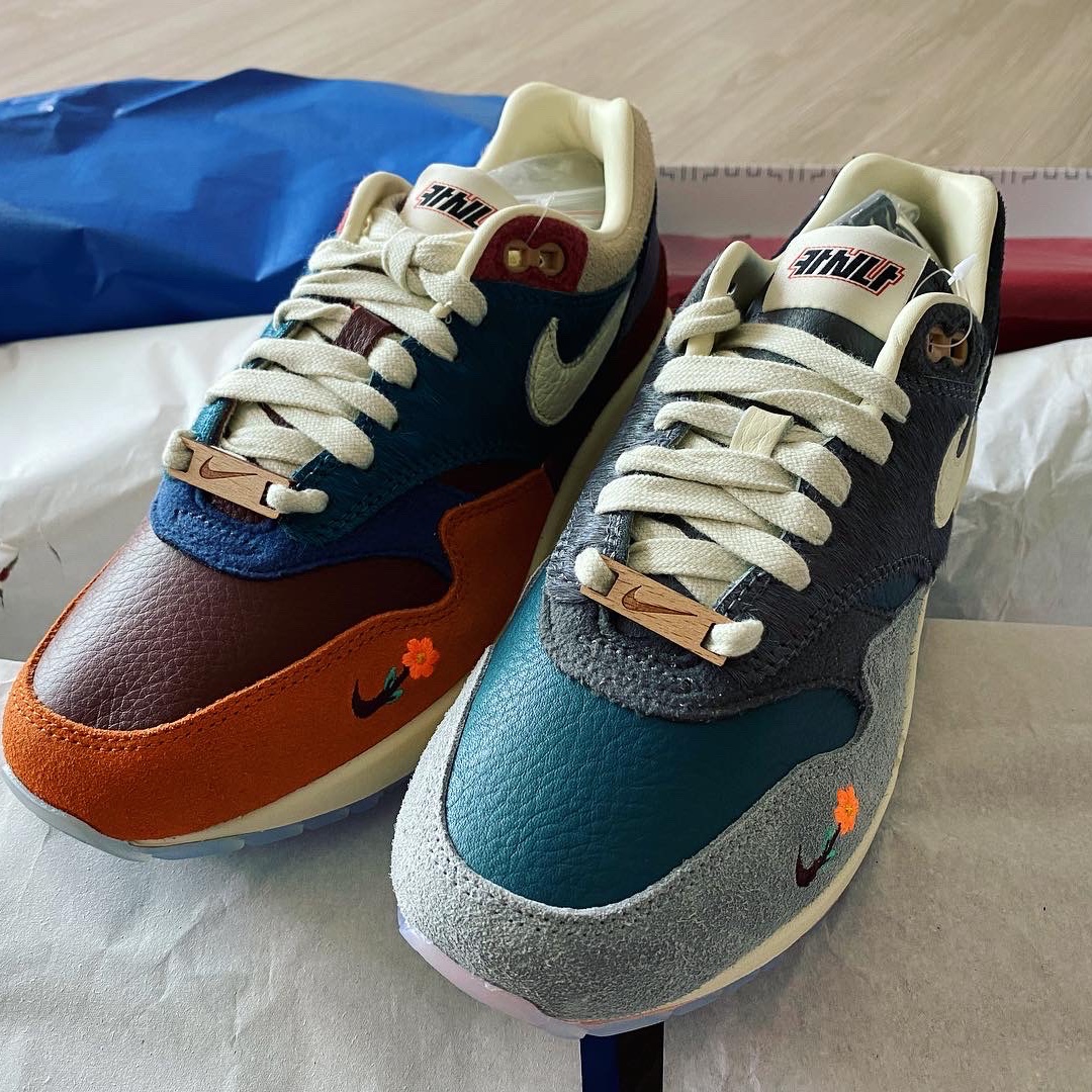 Nike x Kasina Air Max 1 SP Won-Ang Orange, Nike x Kasina Air Max 1 SP Won-Ang Particle Grey 착용 스타일 - 1