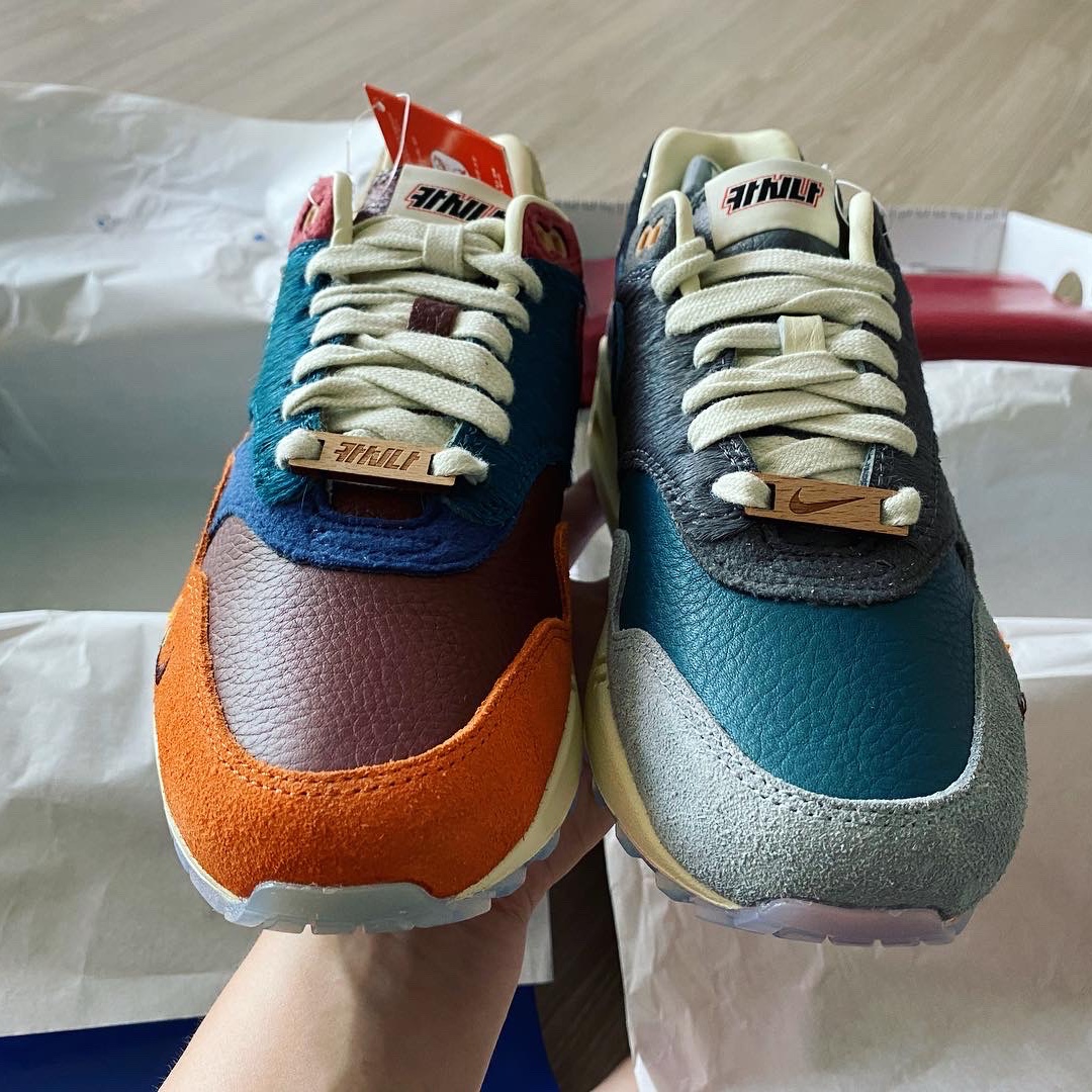 Nike x Kasina Air Max 1 SP Won-Ang Orange, Nike x Kasina Air Max 1 SP Won-Ang Particle Grey 착용 스타일 - 3