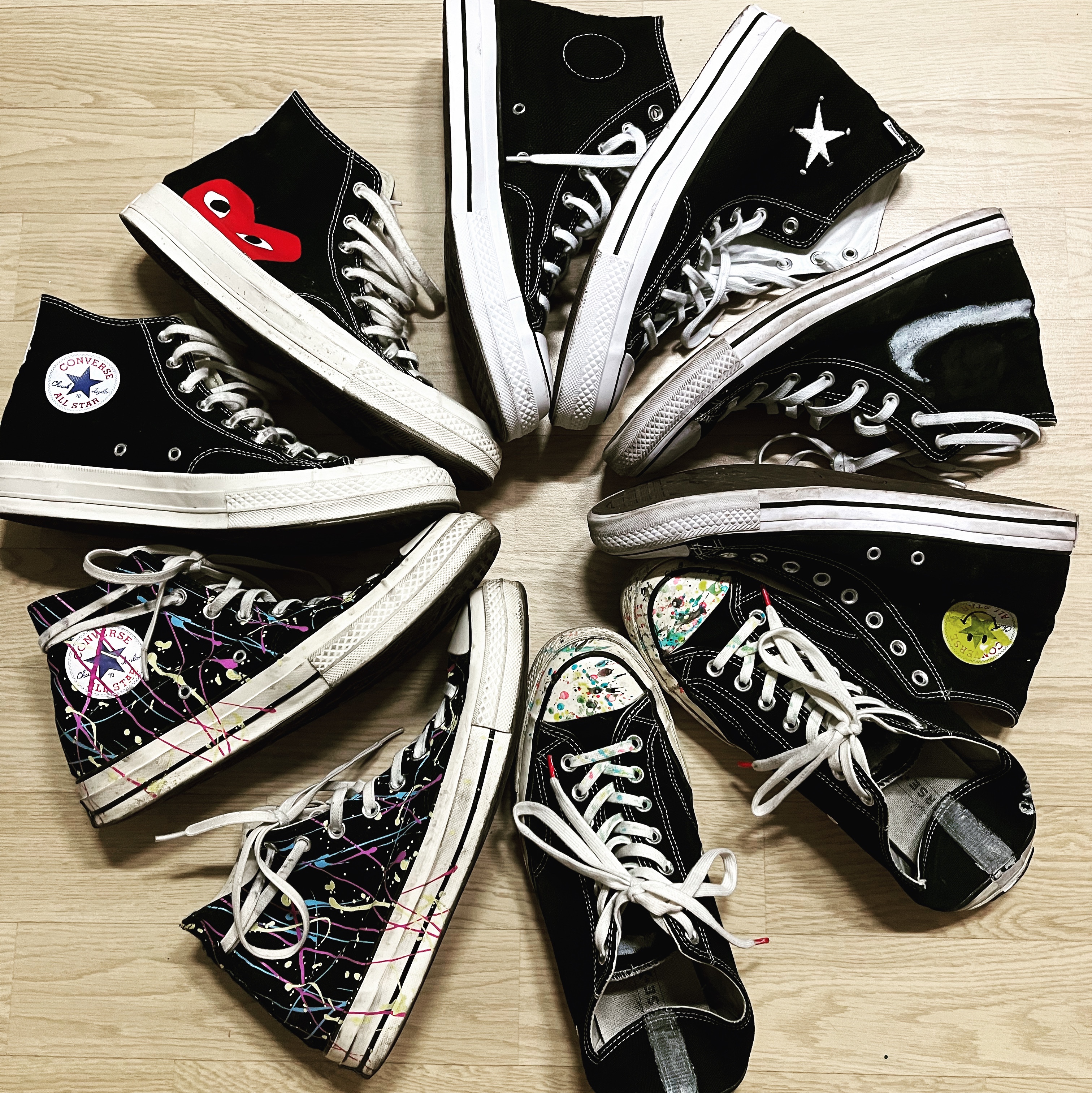 Converse Chuck 70 High Paint Splatter Black, Converse x Play Comme des Garcons Chuck 70 Hi Black 착용 스타일