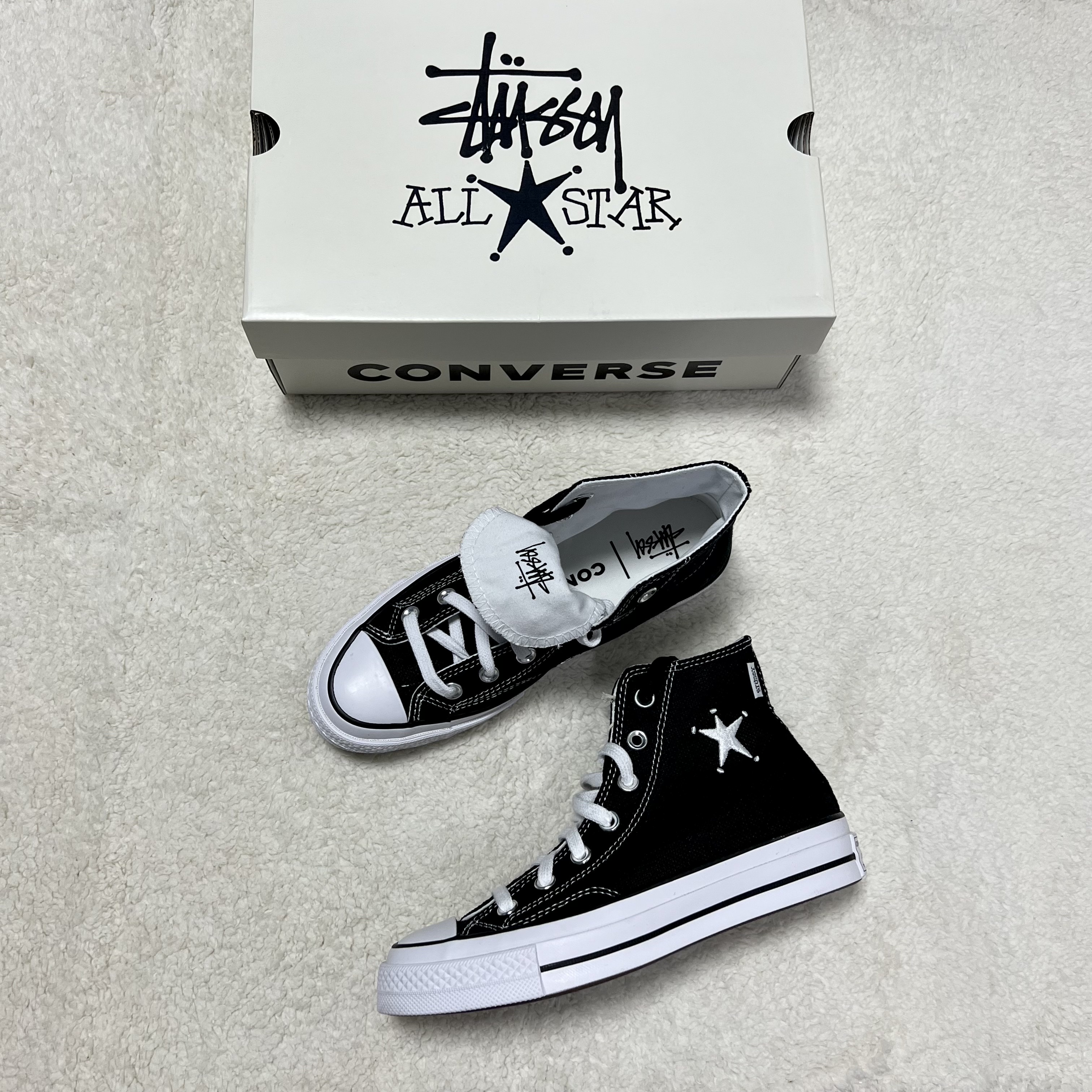 Converse x Stussy Chuck 70 High Black 착용 스타일
