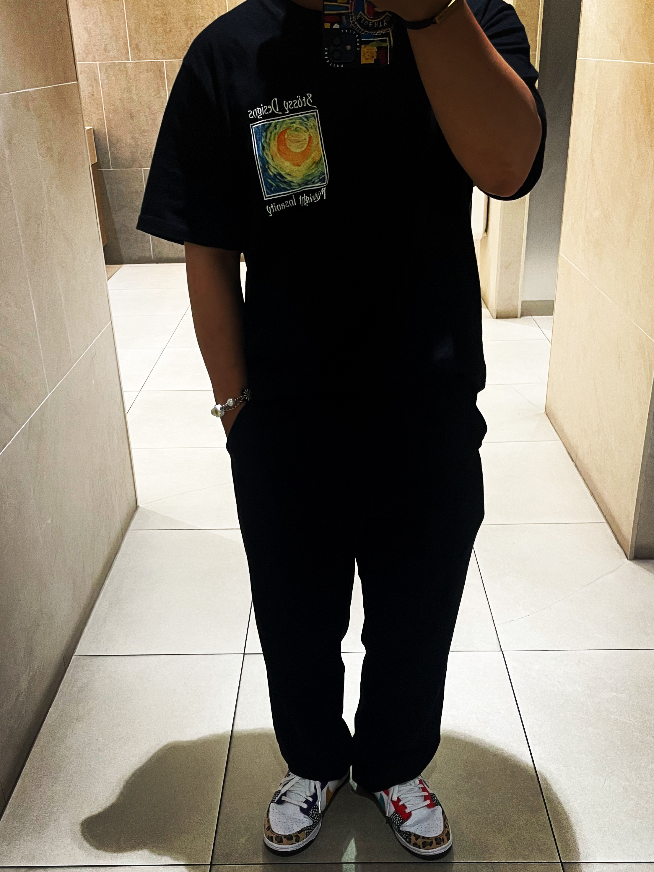Stussy Midnight Insanity T-Shirt Black, (W) Nike Dunk Low SE Patchwork 착용 스타일