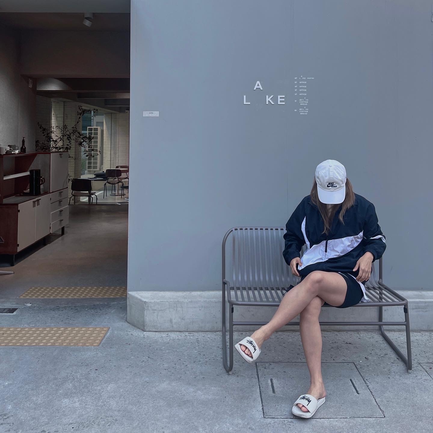 Nike x Stussy Benassi Slide Sail, Nike H86 Korea Cap White 착용 스타일