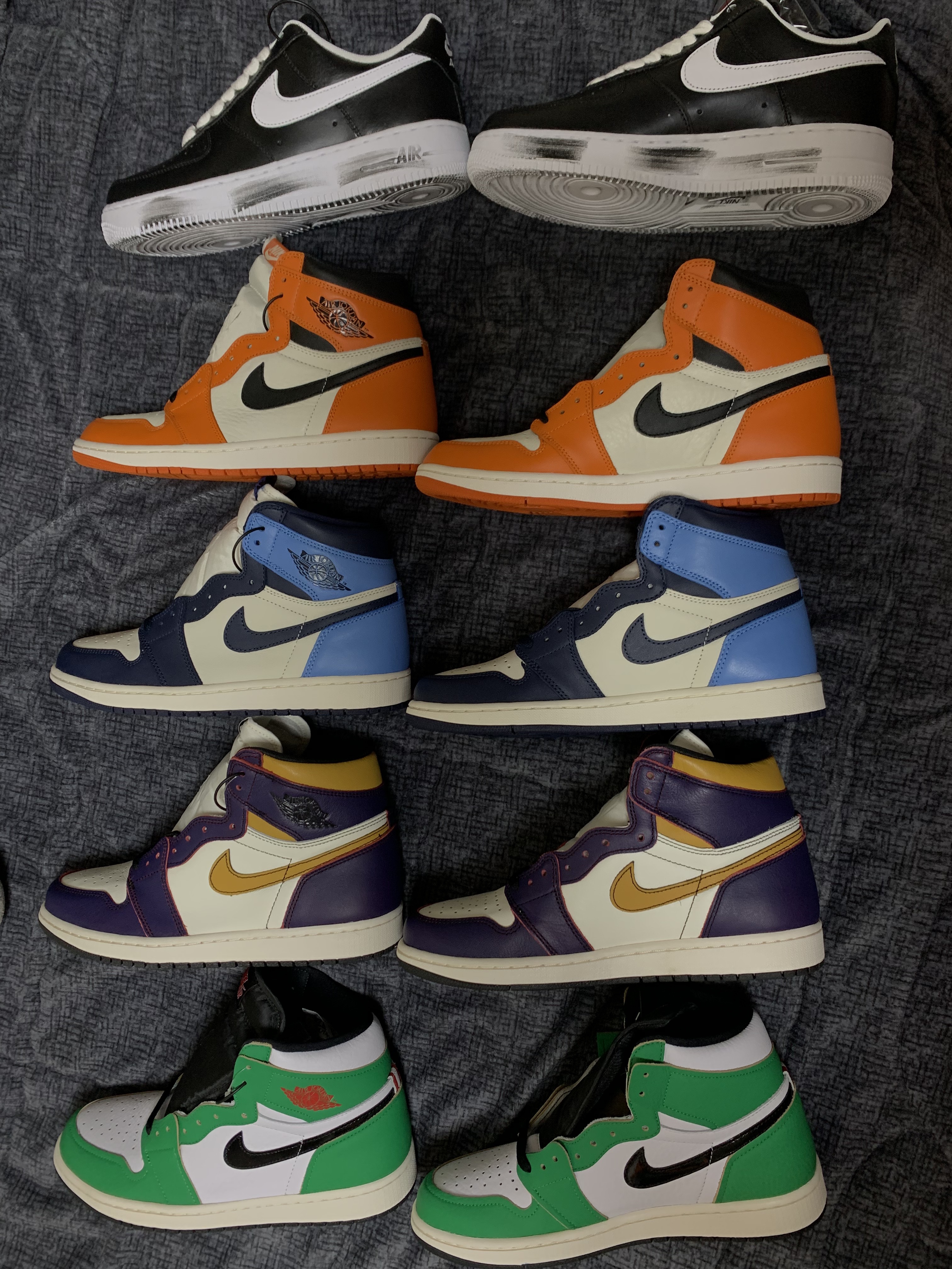 Nike x Peaceminusone Air Force 1 Low Para-Noise, Jordan 1 Retro High OG Reverse Shattered Backboard 착용 스타일