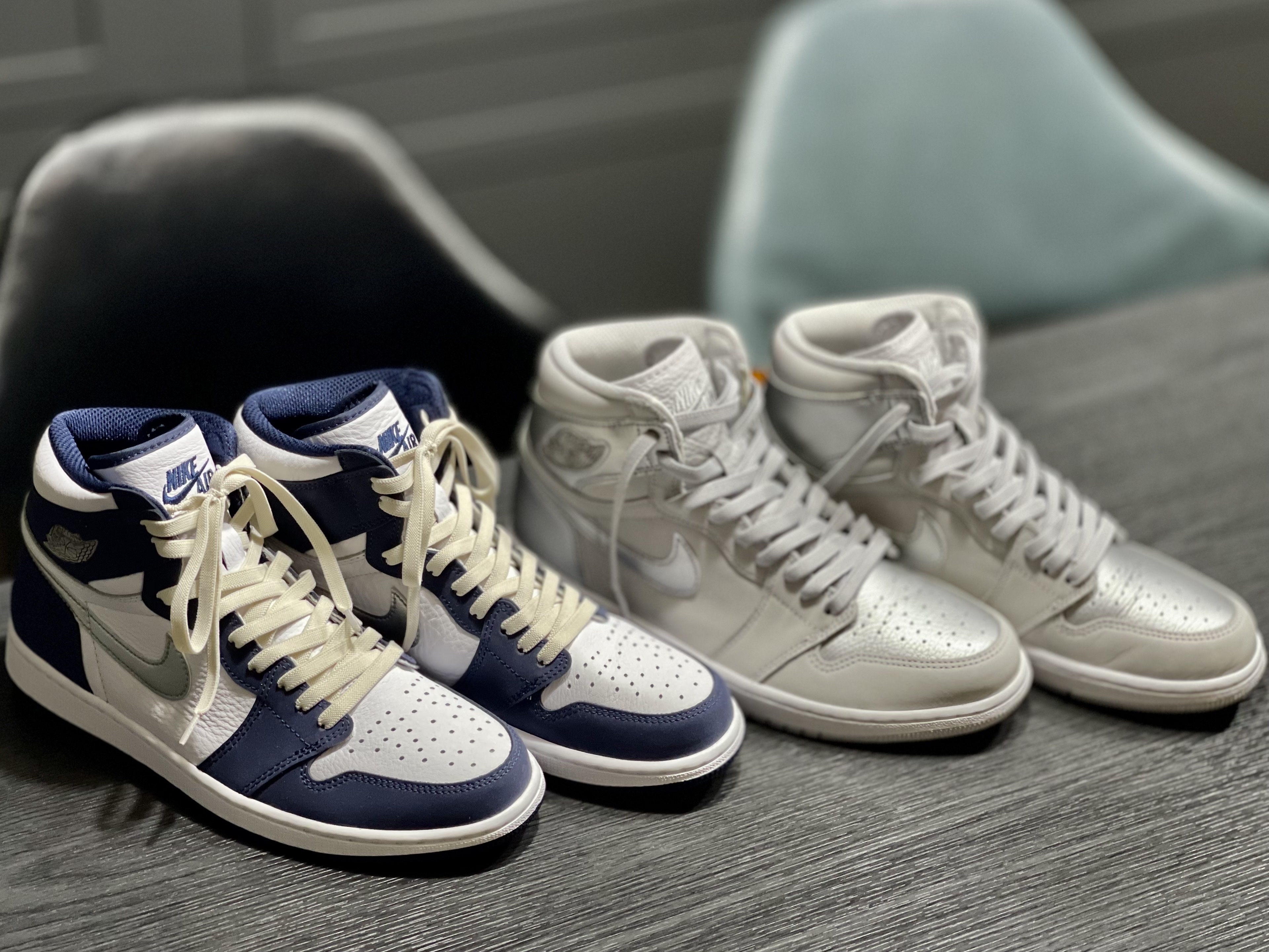 Jordan 1 Retro High OG CO.JP Midnight Navy, Jordan 1 Retro High OG CO.JP Neutral Grey 착용 스타일 - 1