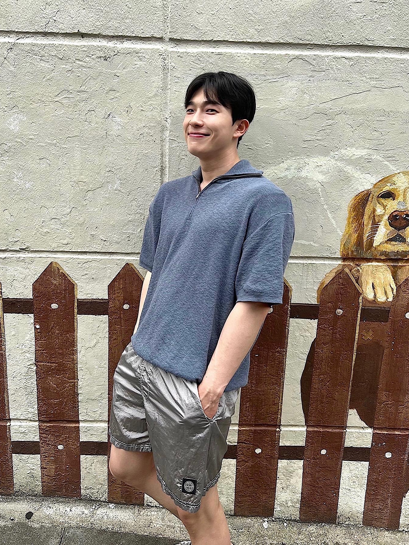 Stone Island B0943 Nylon Metal Swimming Trunk Ice - 22SS 착용 스타일 - 1