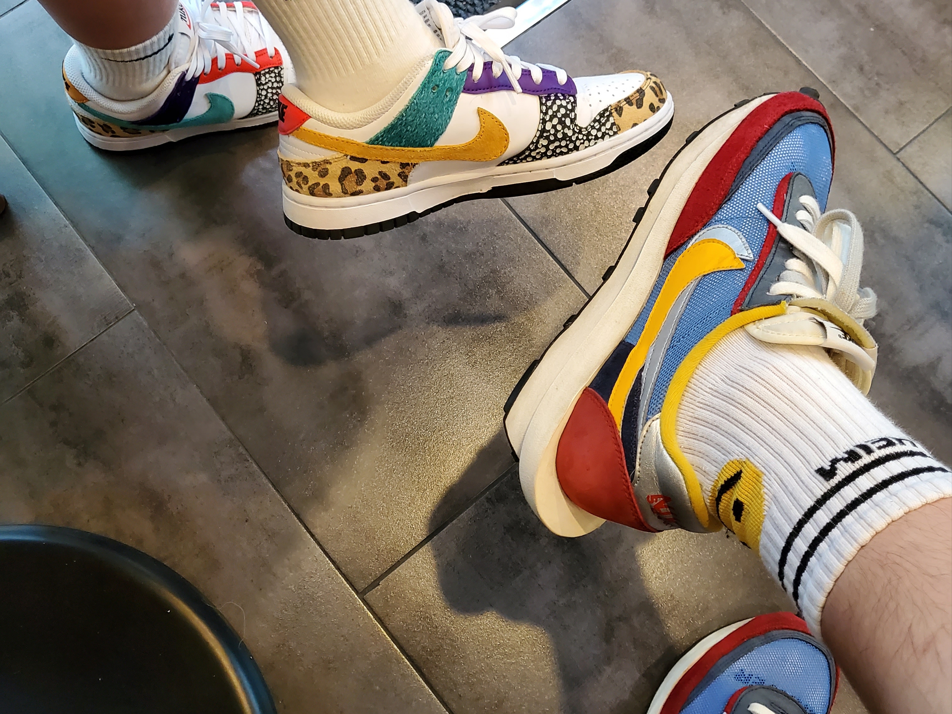 (W) Nike Dunk Low SE Patchwork, Nike x Sacai LDWaffle Blue Multi 착용 스타일