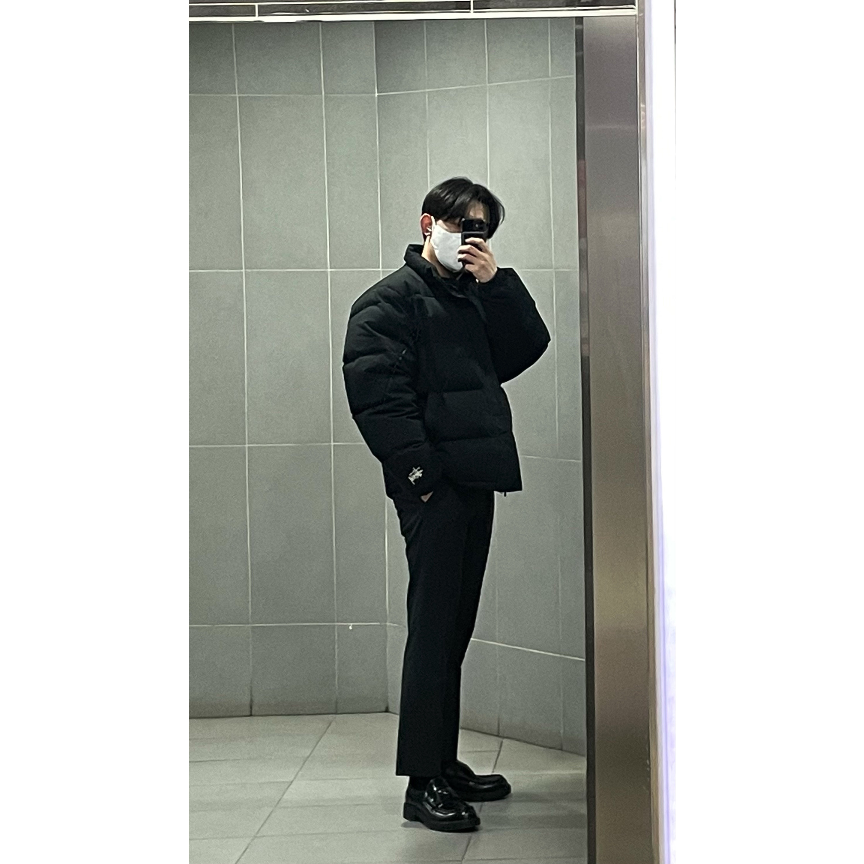 Stussy Ripstop Down Puffer Jacket Black, Prada Chocolate Brushed Leather Loafers Black 착용 스타일