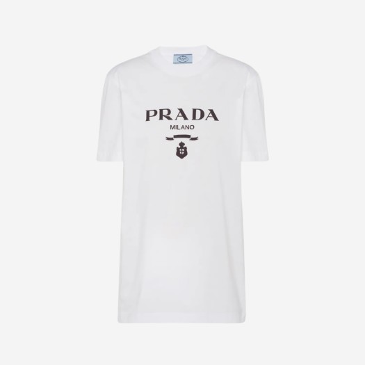 (W) 프라다 자수 저지 티셔츠 화이트