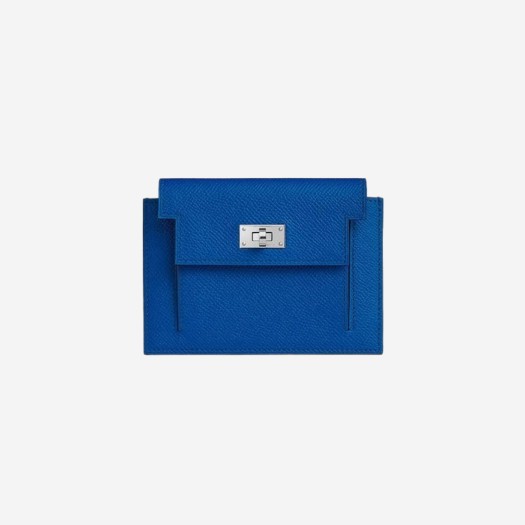 에르메스 켈리 포켓 컴팩트 지갑 앱송 & 팔라듐 하드웨어 블루 프랑스