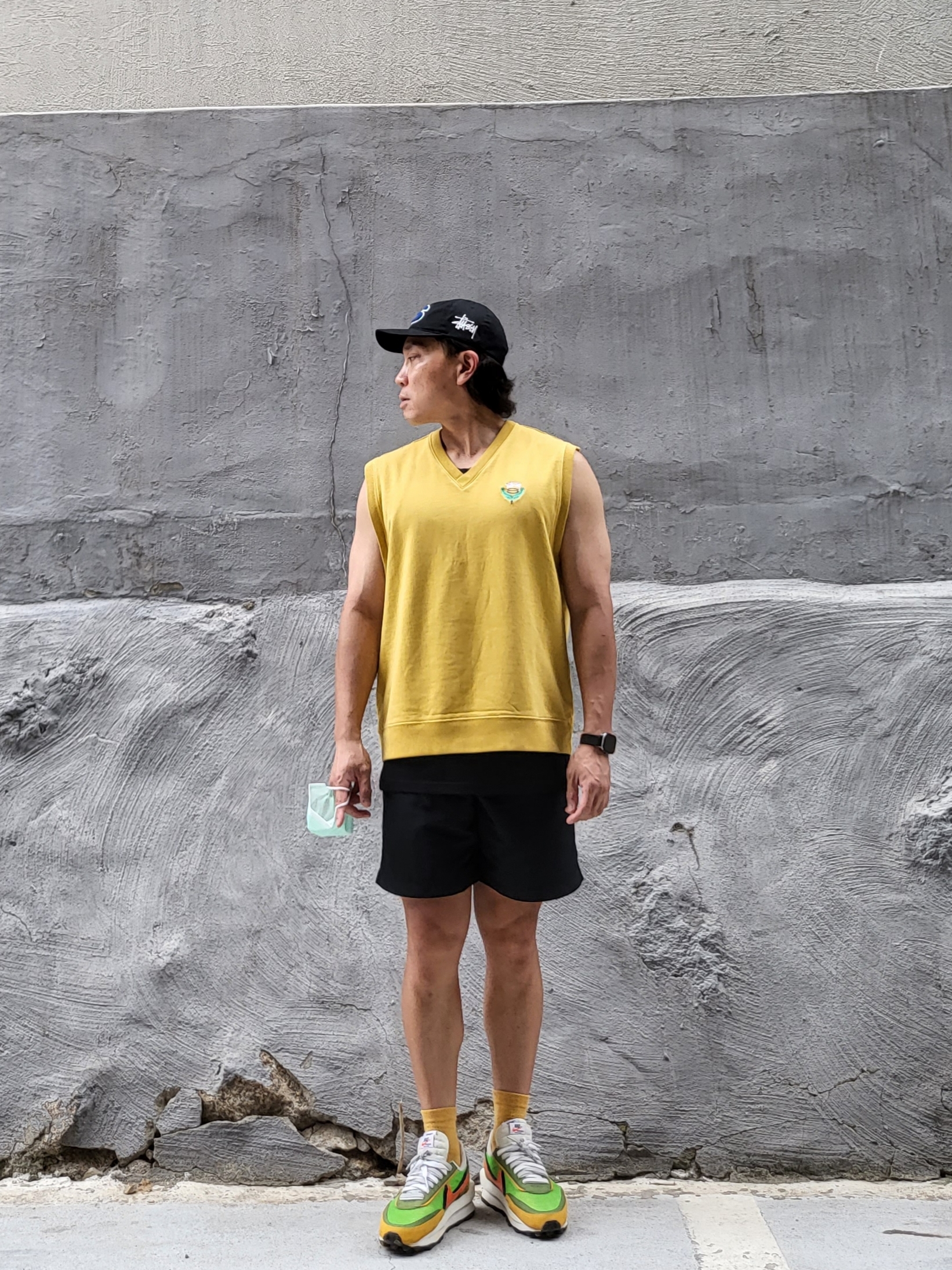 Stussy Fleece Vest Yellow, Stussy Chenille S Low Pro Cap Black 착용 스타일