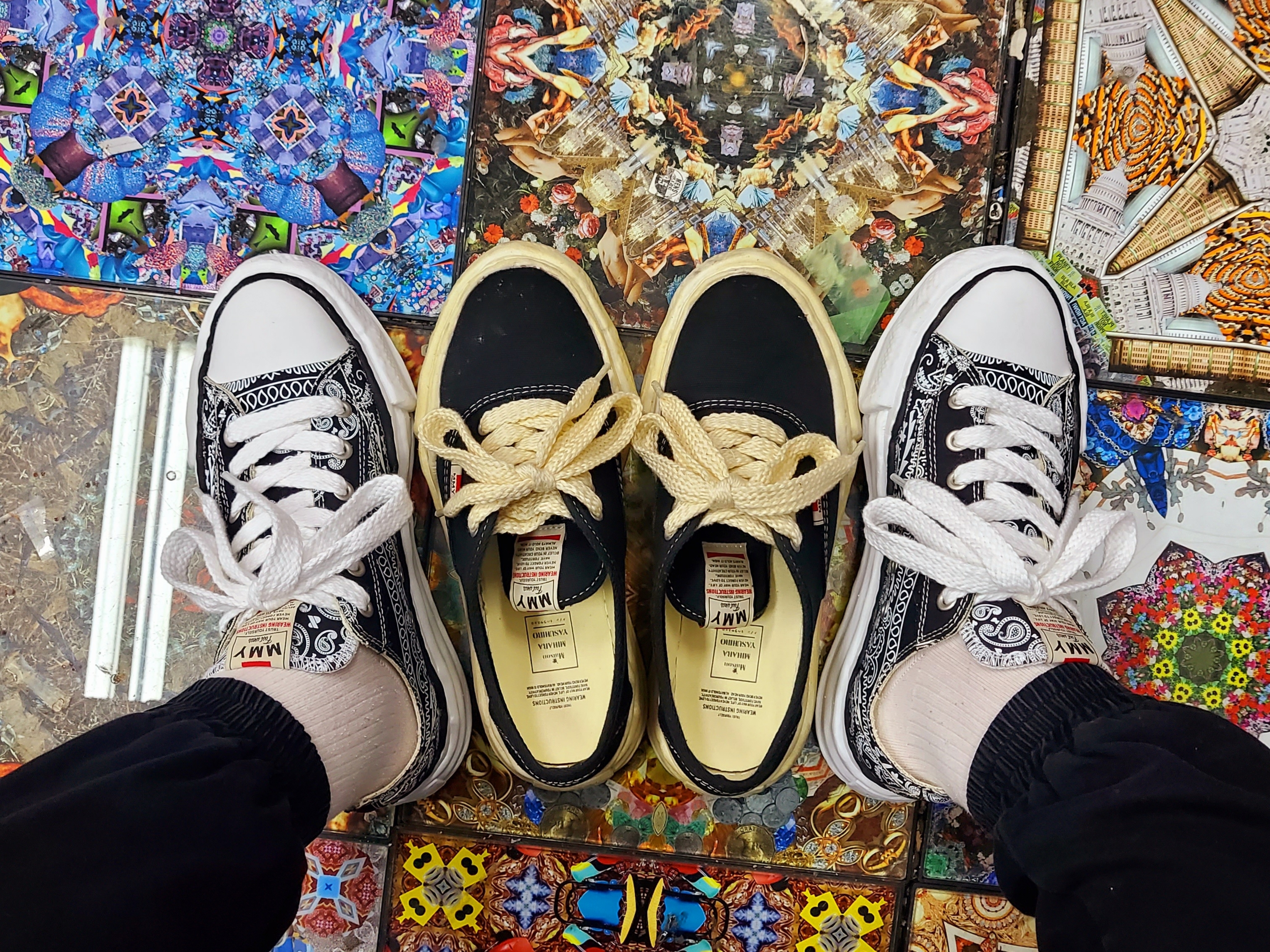Maison Mihara Yasuhiro x Casestudy Peterson OG Sole Bandana Low-top Sneakers Black, Maison Mihara Yasuhiro Baker OG Sole OD Canvas Low-top Sneakers Black 착용 스타일