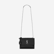 Saint Laurent Silver Monogram Sunset Medium Bag in Smooth Leather Black