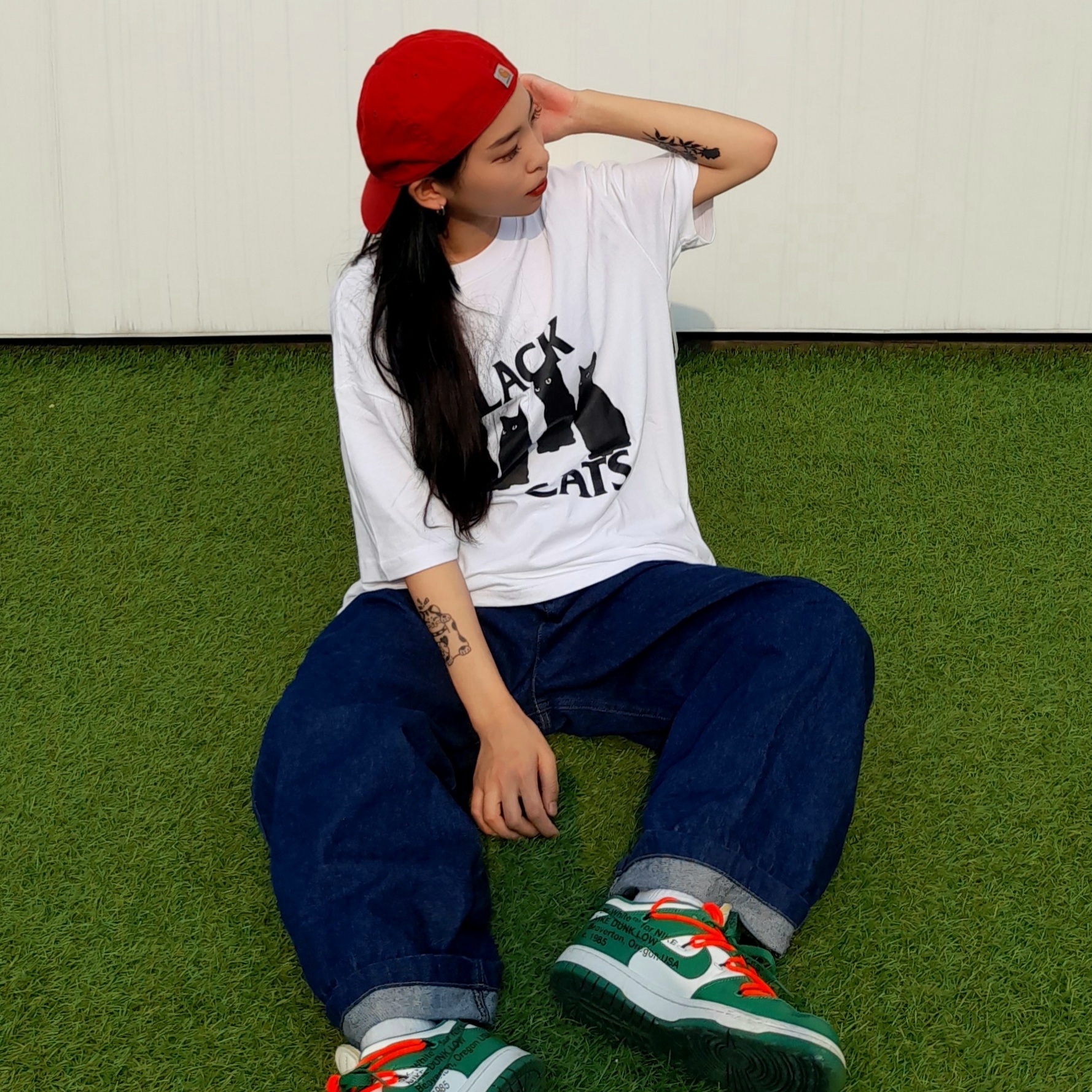 Nike x Off-White Dunk Low Pine Green 착용 스타일