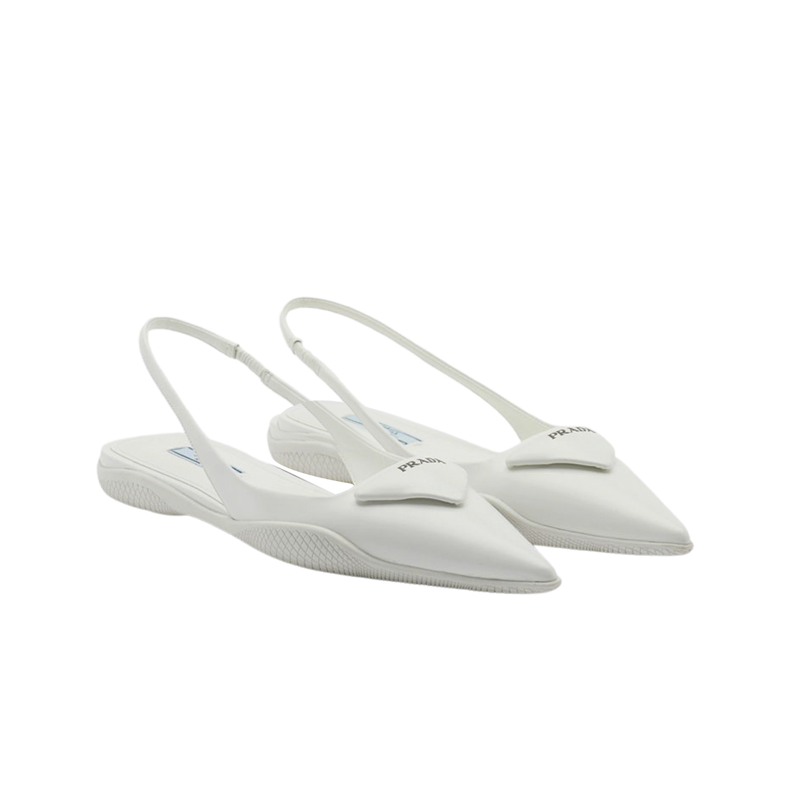 (W) 프라다 브러쉬드 레더 슬링백 발레리나 화이트((W) Prada Brushed Leather Slingback Ballerinas White) - 2