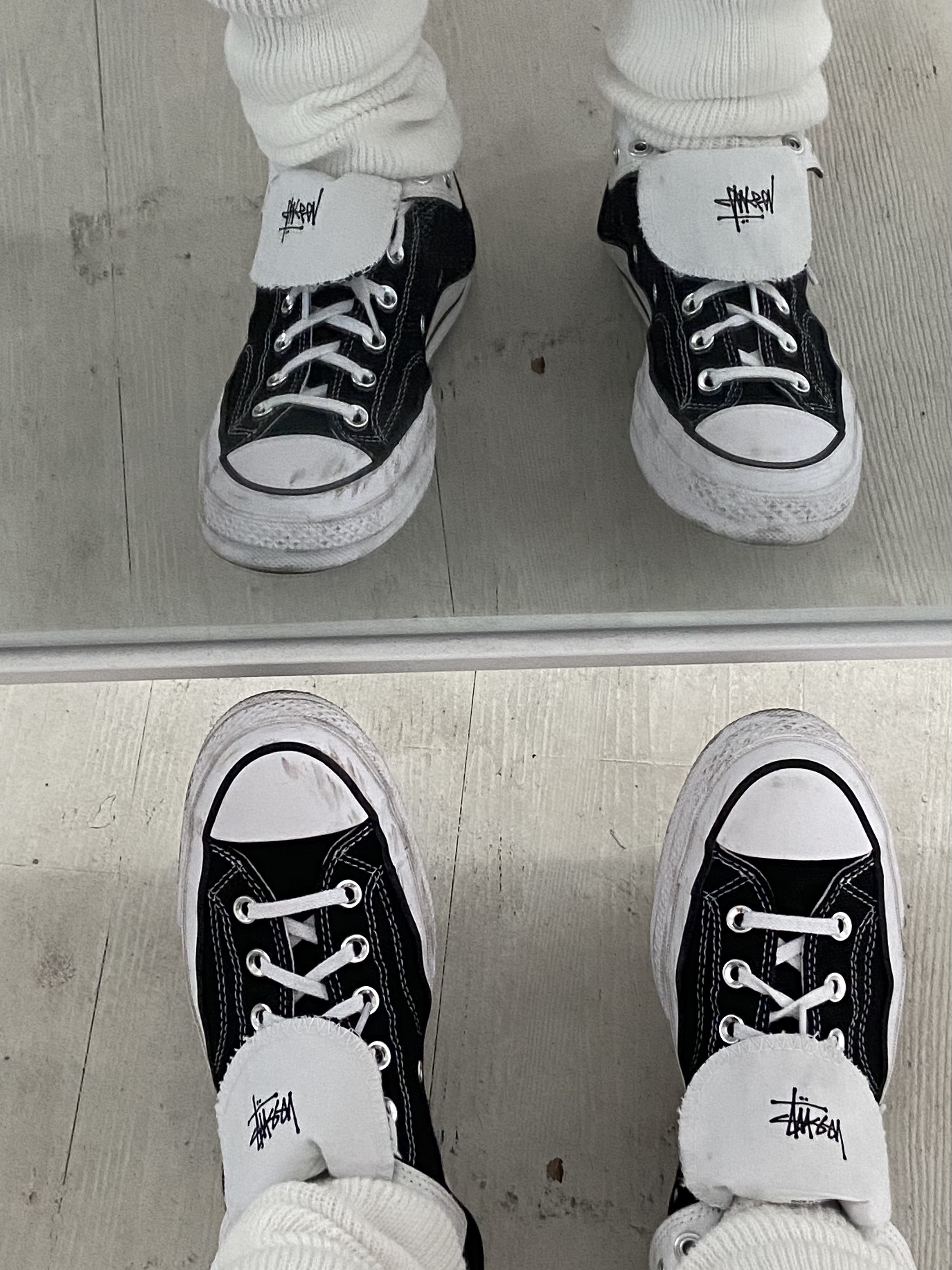 Converse x Stussy Chuck 70 High Black, Stussy California '68 T-Shirt White 착용 스타일 - 2