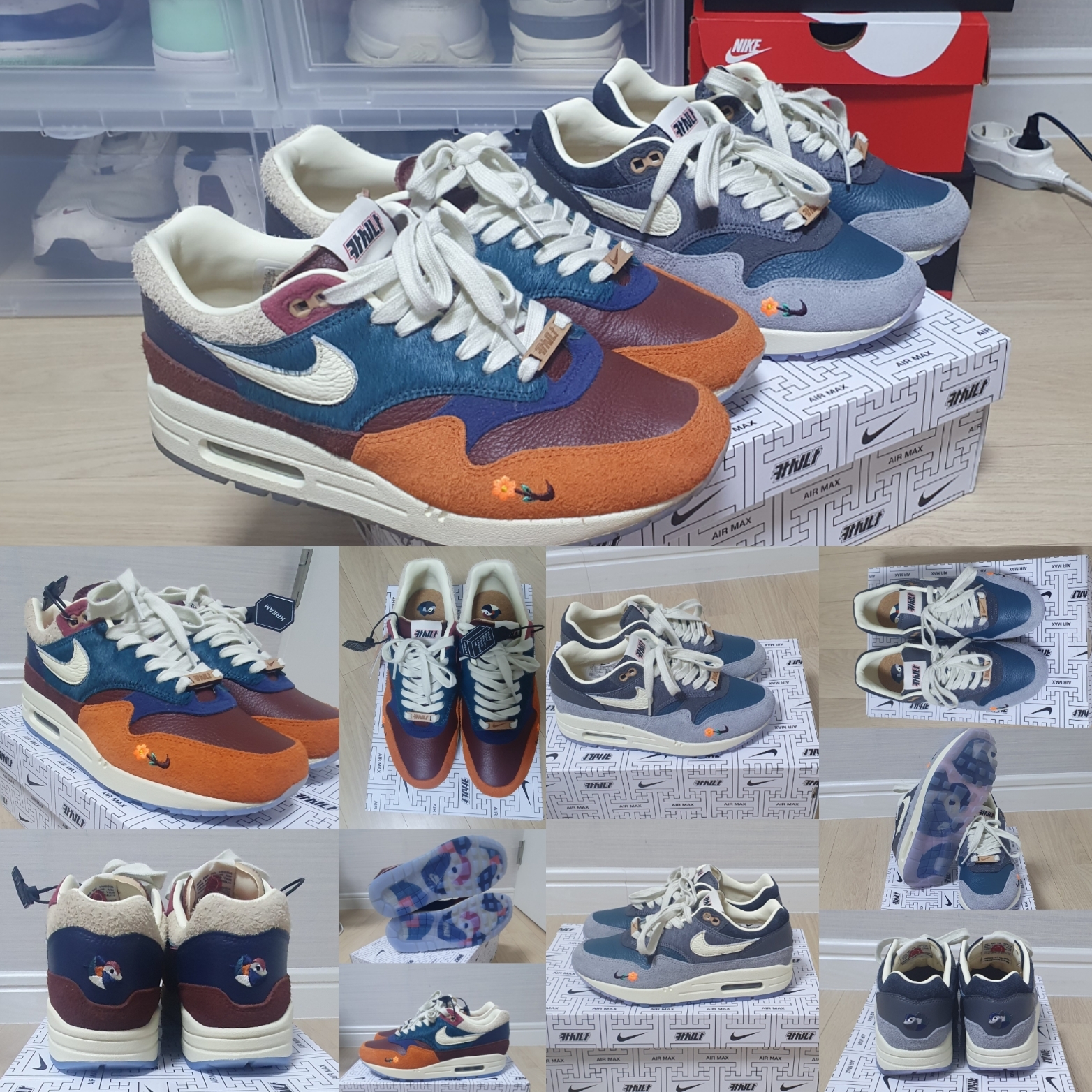 Nike x Kasina Air Max 1 SP Won-Ang Orange, Nike x Kasina Air Max 1 SP Won-Ang Particle Grey 착용 스타일
