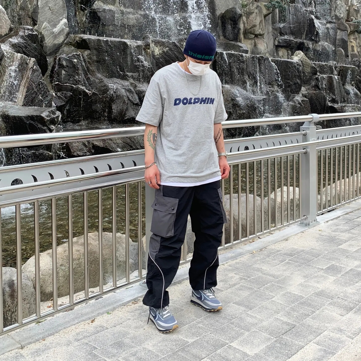 Nike x Sacai x Clot LDWaffle Cool Grey 착용 스타일 - 1