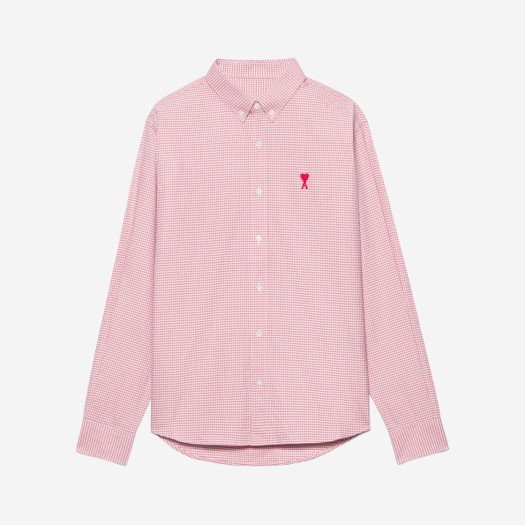 아미 스몰 하트 로고 깅엄 버튼 다운 셔츠 페일 핑크 화이트