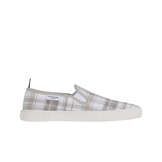 Thom Browne Stripe Plaid Vulcanized Sole Slip On Heritage Trainer Medium Grey