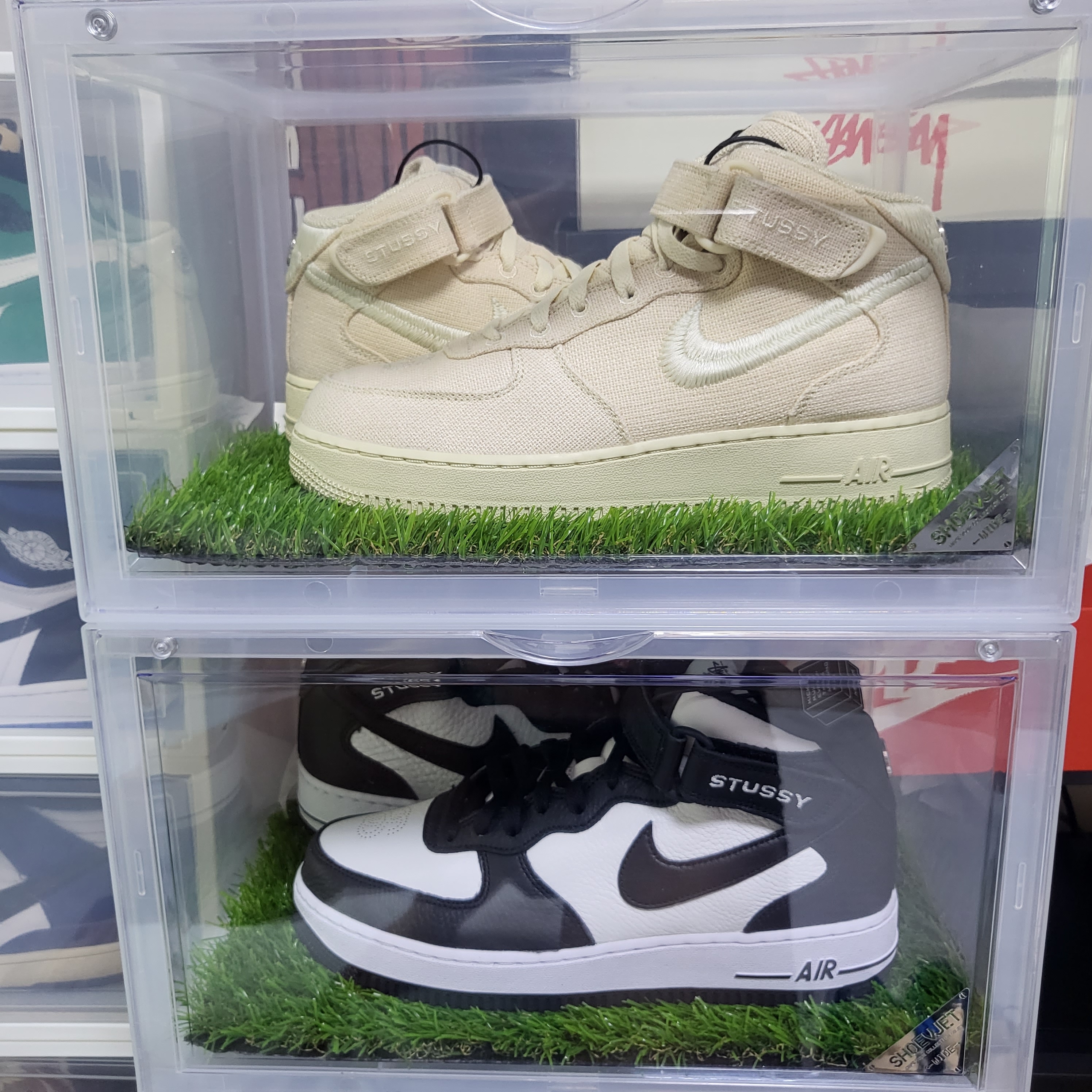 Nike x Stussy Air Force 1 '07 Mid SP Black and Light Bone, Nike x Stussy Air Force 1 '07 Mid SP Fossil 착용 스타일