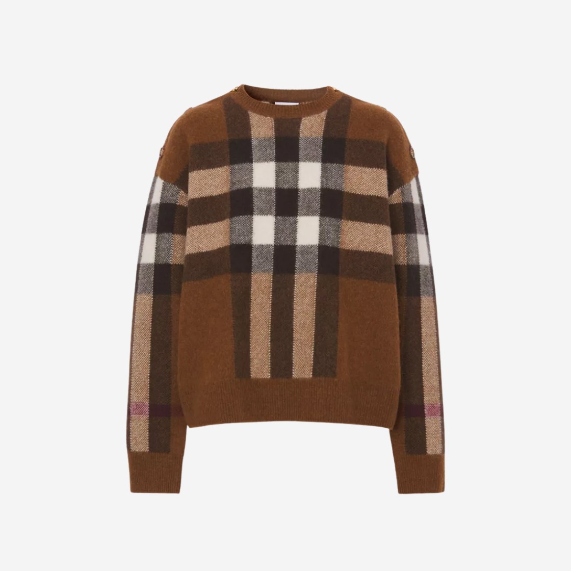 (W) Burberry Check Wool Cashmere Sweater Dark Birch Brown 상세 이미지 1