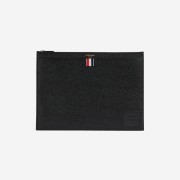 Thom Browne Pebble Grain Leather 4-Bar Brass Label Medium Zipped Document Holder Black