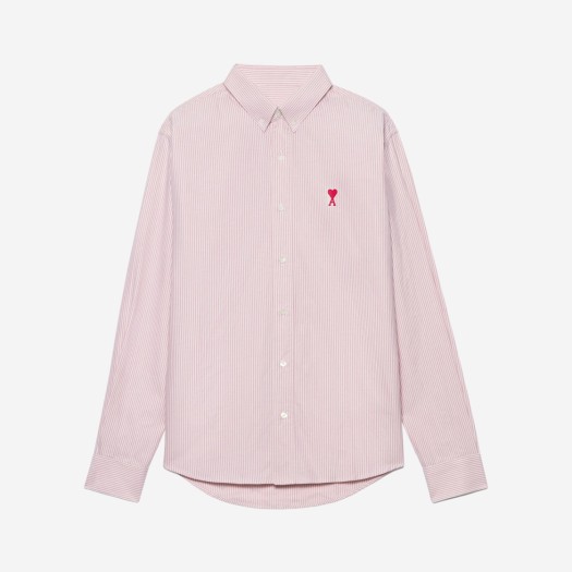 아미 스몰 하트 로고 스트라이프 버튼 다운 셔츠 페일 핑크 화이트