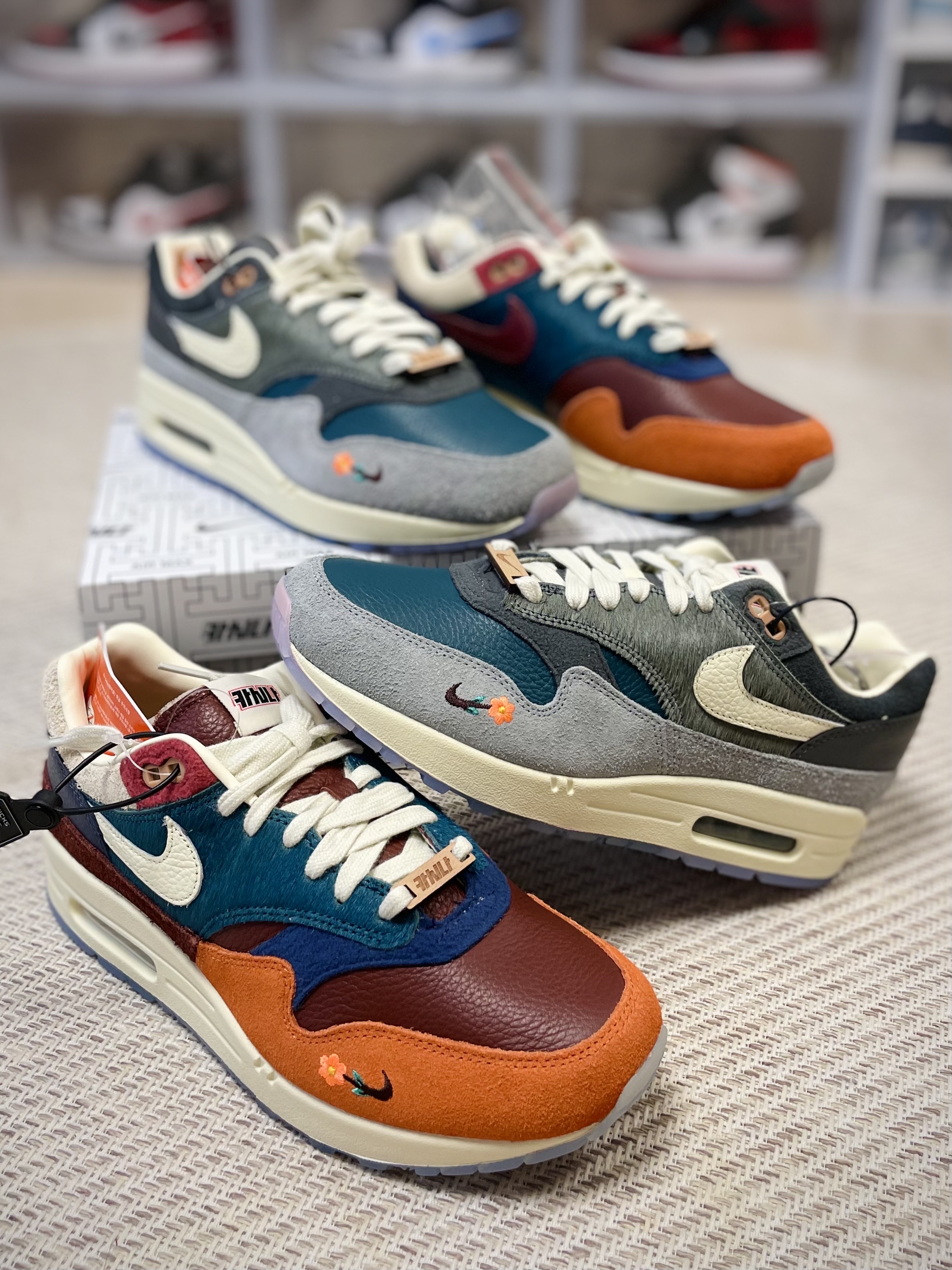 Nike x Kasina Air Max 1 SP Won-Ang Orange, Nike x Kasina Air Max 1 SP Won-Ang Particle Grey 착용 스타일