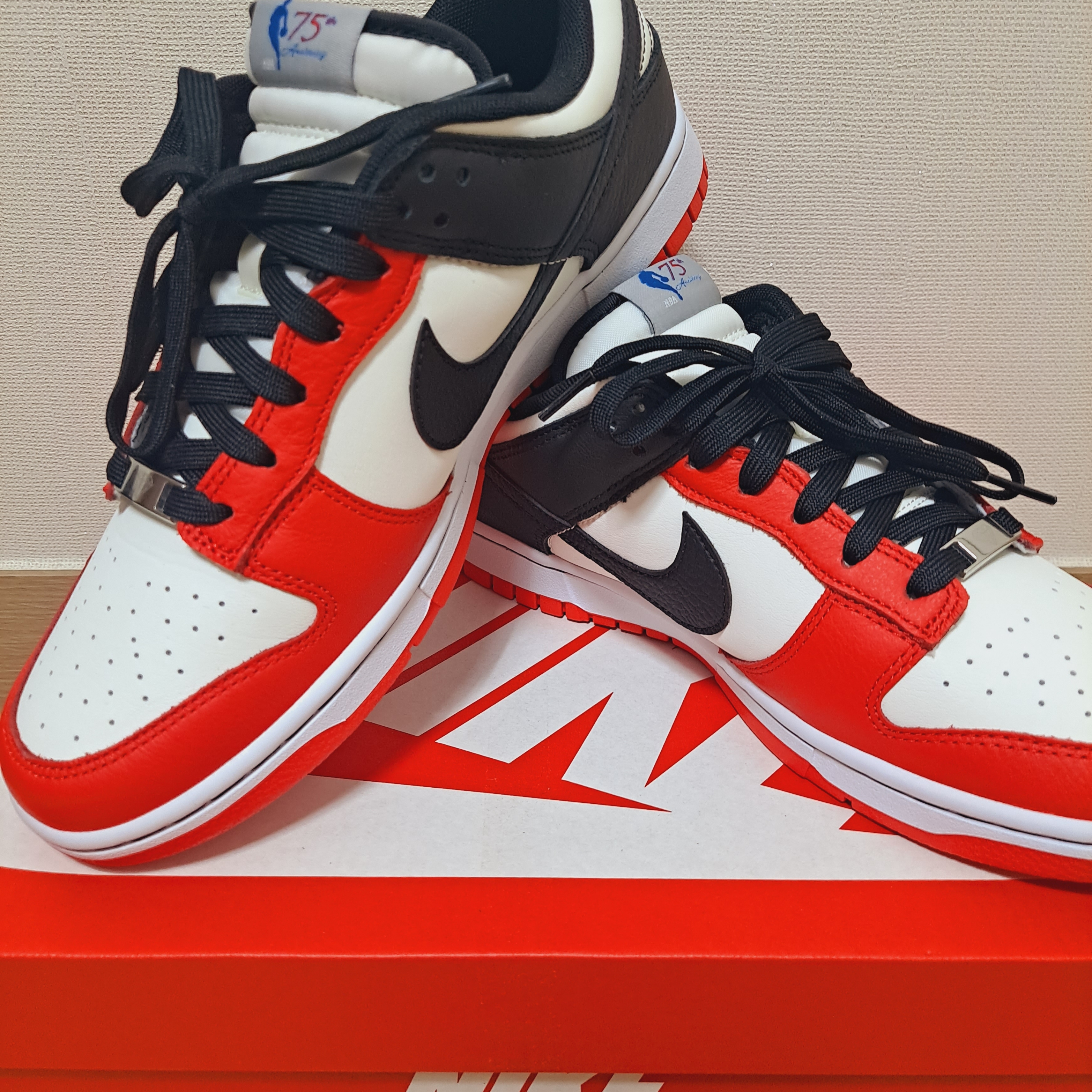 Nike x NBA Dunk Low Retro EMB Black and Chile Red 착용 스타일