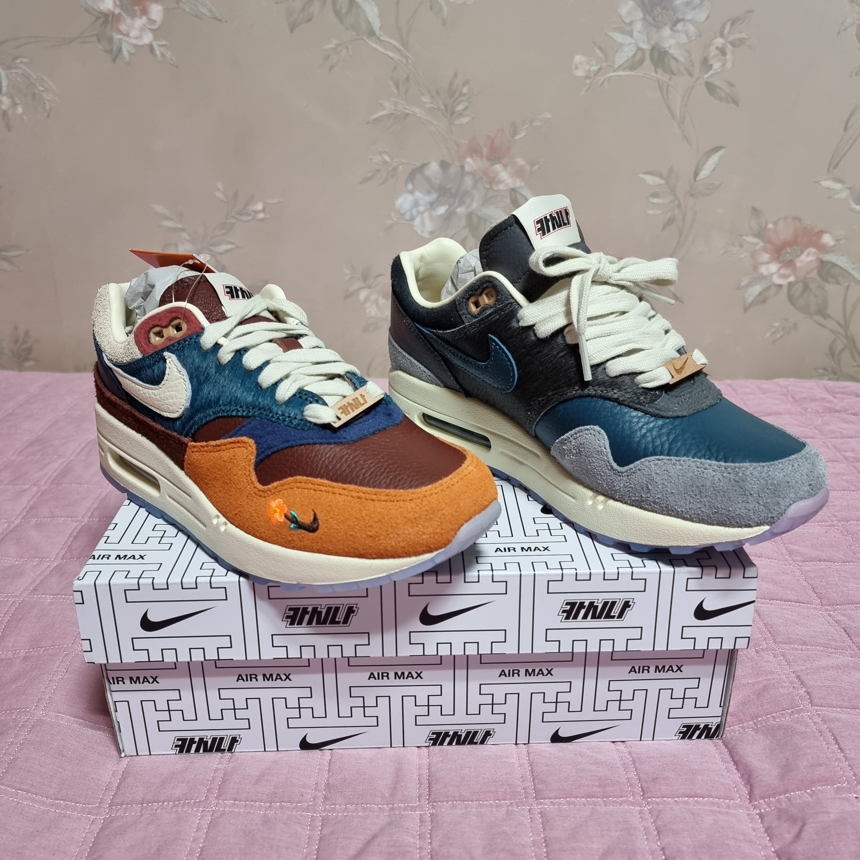 Nike x Kasina Air Max 1 SP Won-Ang Particle Grey, Nike x Kasina Air Max 1 SP Won-Ang Orange 착용 스타일