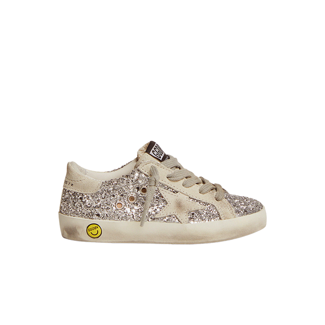 (키즈) 골든구스 슈퍼스타 실버 글리터 그레이탭 스니커즈((Kids) Golden Goose Superstar Silver Glitter Grey Heel Tab Sneakers)