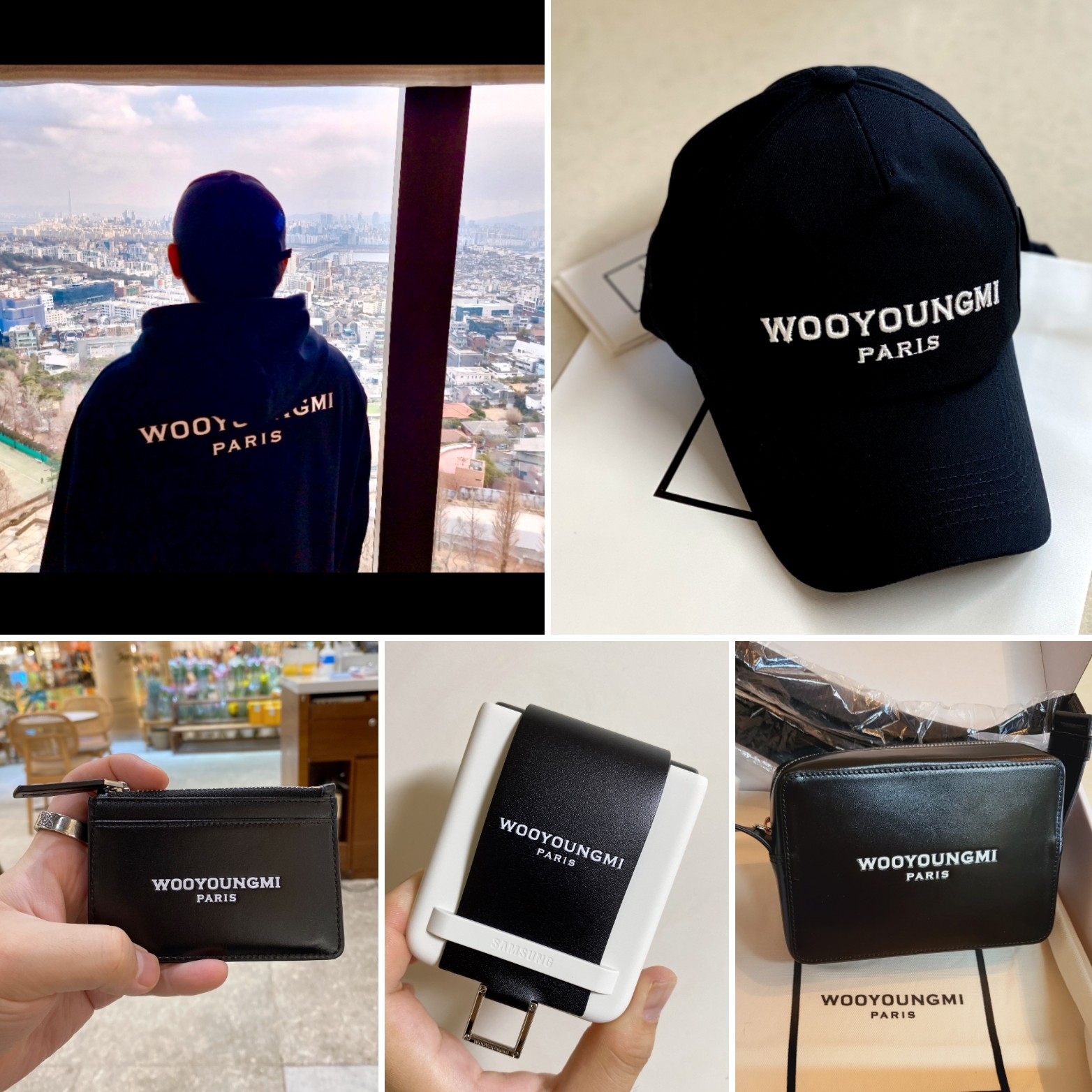 Wooyoungmi White Embroidered Logo Ball Cap Black, Wooyoungmi White Back Logo Hoodie Black - 22SS 착용 스타일