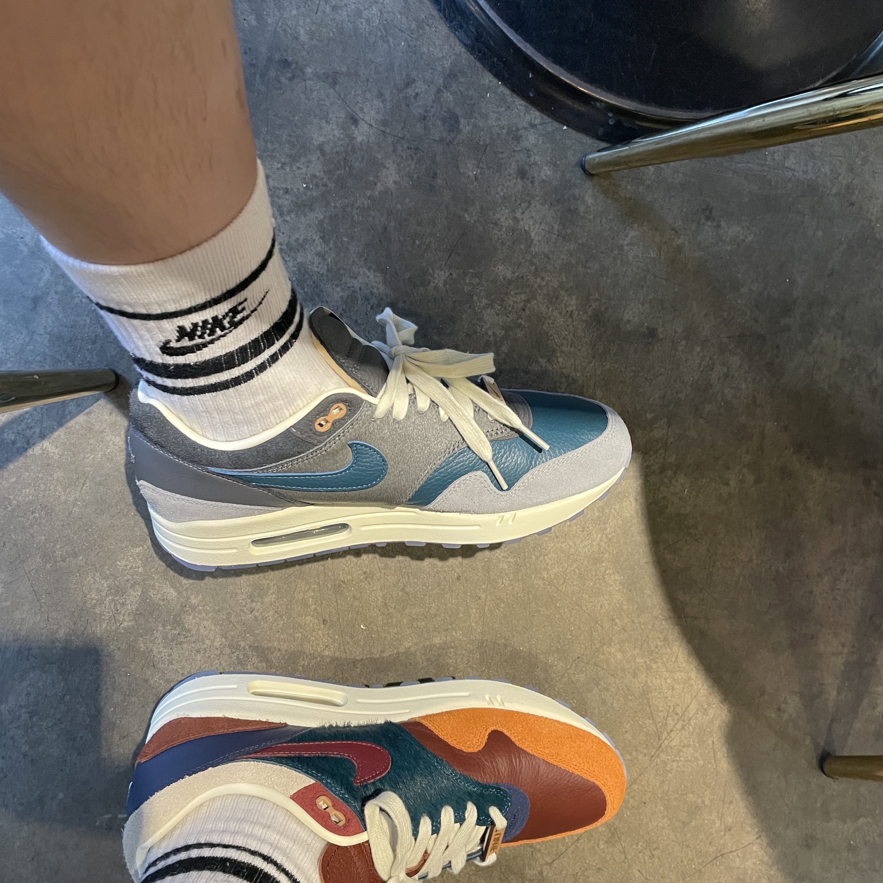 Nike x Kasina Air Max 1 SP Won-Ang Particle Grey, Nike x Kasina Air Max 1 SP Won-Ang Orange 착용 스타일 - 4