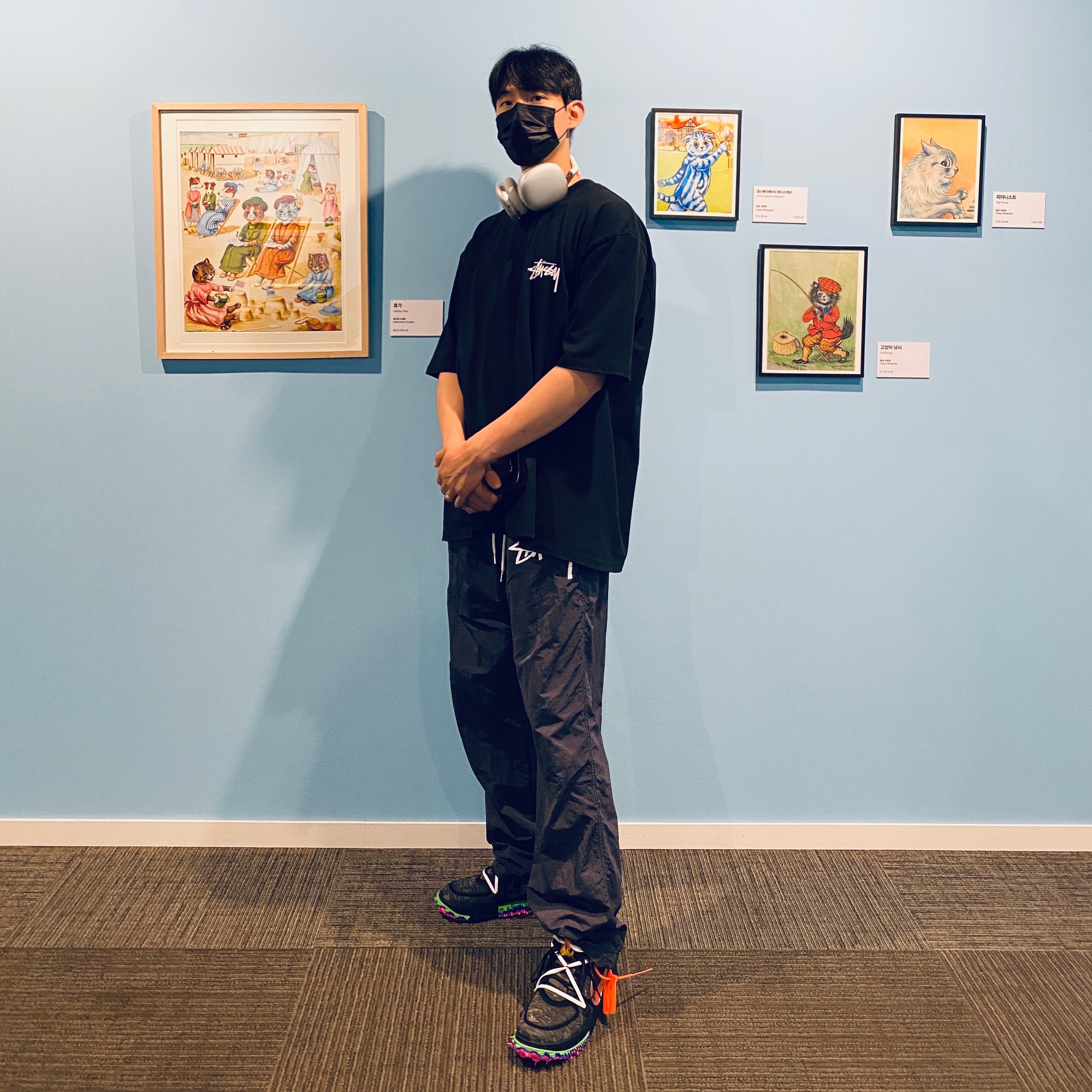 Nike x Off-White Air Force 1 Mid SP Black, Nike x Stussy Beach Pants Off Noir 착용 스타일