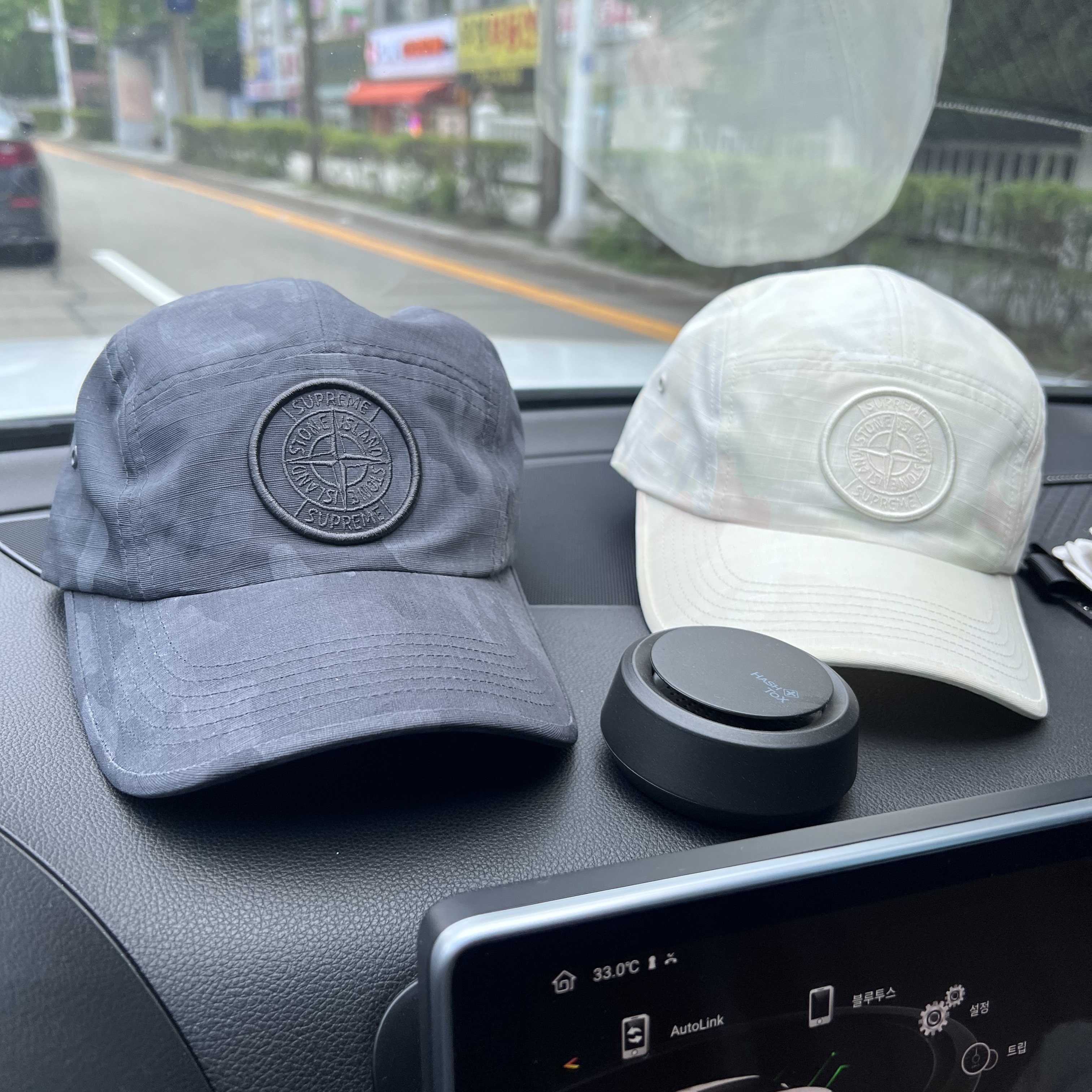 Supreme x Stone Island Reactive Ice Camo Ripstop Camp Cap Black - 22SS, Supreme x Stone Island Reactive Ice Camo Ripstop Camp Cap Tan - 22SS 착용 스타일