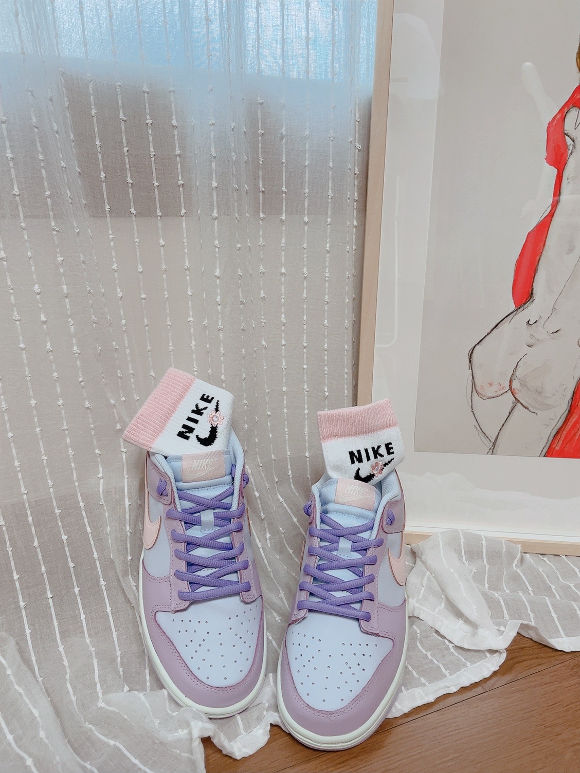(W) Nike Dunk Low Atmosphere Pink 착용 스타일 - 1
