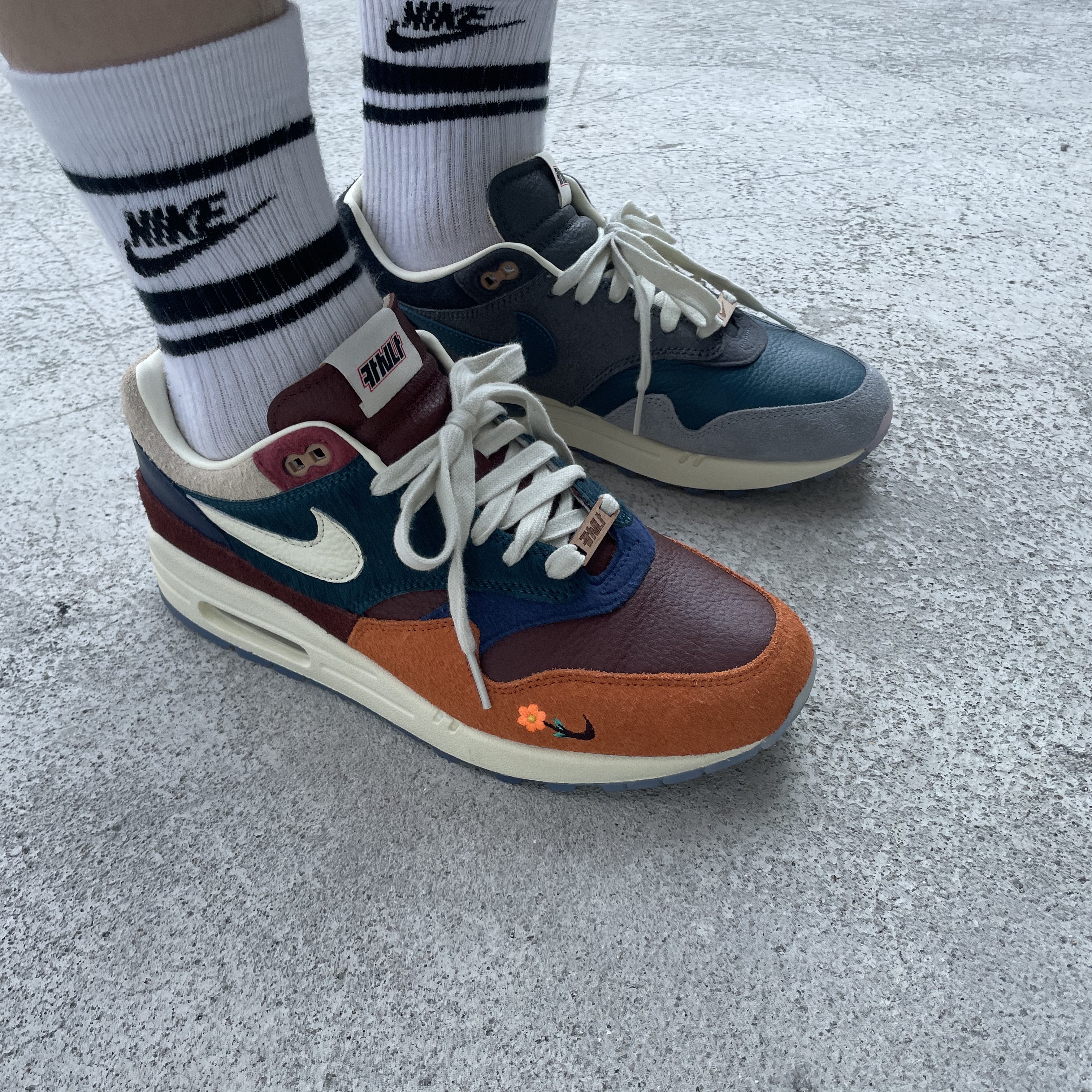 Nike x Kasina Air Max 1 SP Won-Ang Particle Grey, Nike x Kasina Air Max 1 SP Won-Ang Orange 착용 스타일 - 2