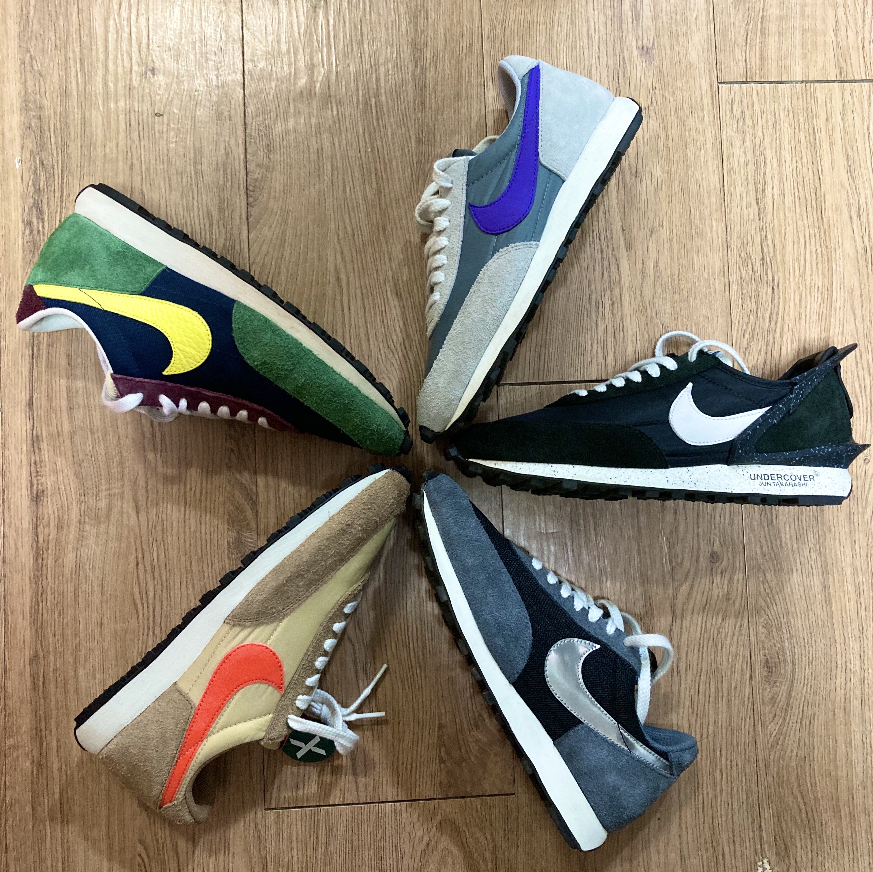Nike Daybreak SP Vegas Gold College Orange, Nike Daybreak SP Cool Grey Hyper Grape 착용 스타일