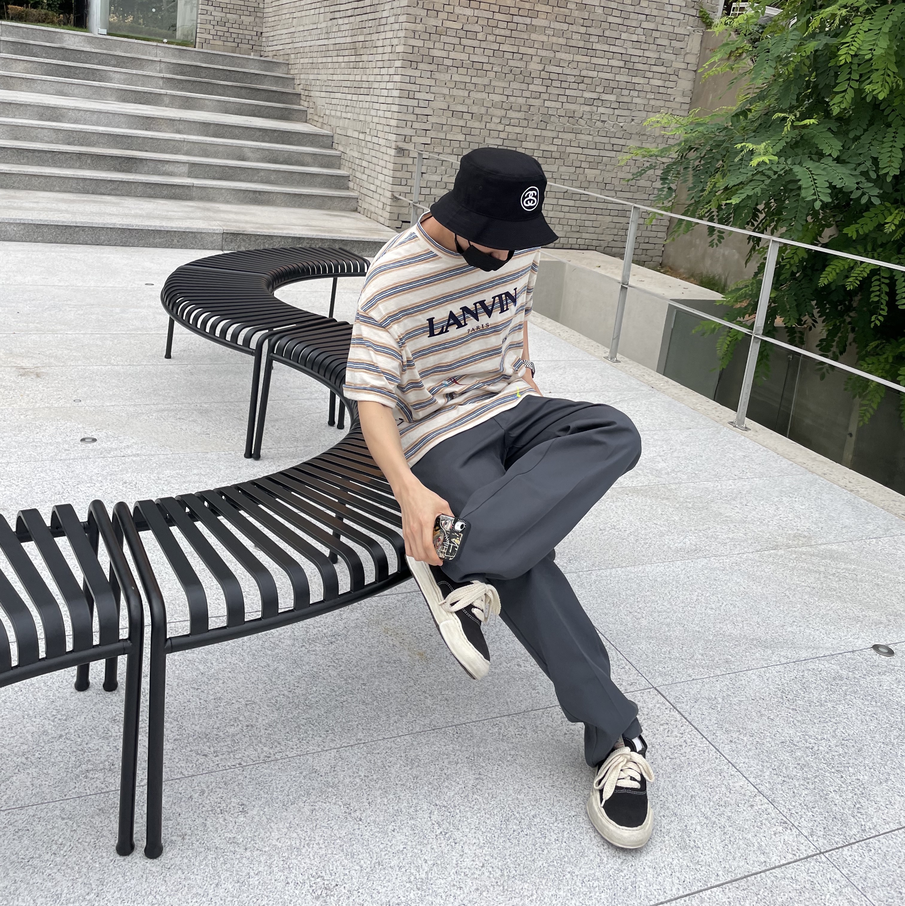 Maison Mihara Yasuhiro Baker OG Sole OD Canvas Low-top Sneakers Black 착용 스타일