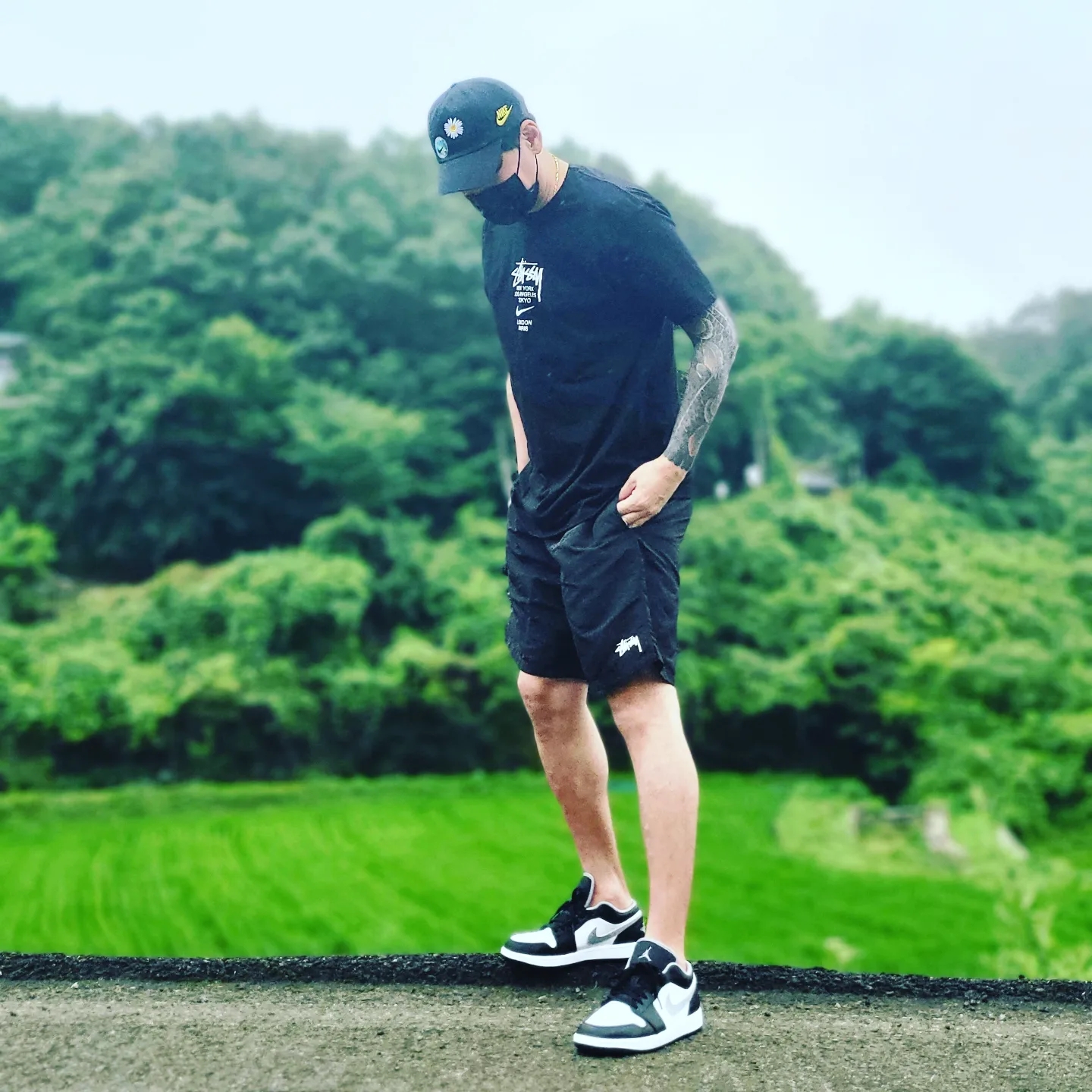 Nike x Stussy WT T-Shirt Black - Asia, Stussy Stock Water Shorts Black 착용 스타일
