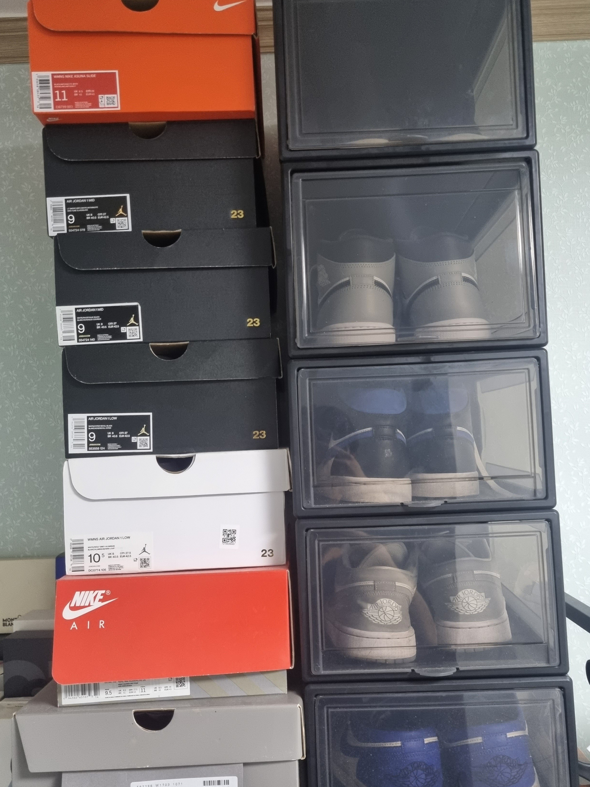 Jordan 1 Mid Light Smoke Grey Anthracite, (W) Jordan 1 Low White Wolf Grey 착용 스타일
