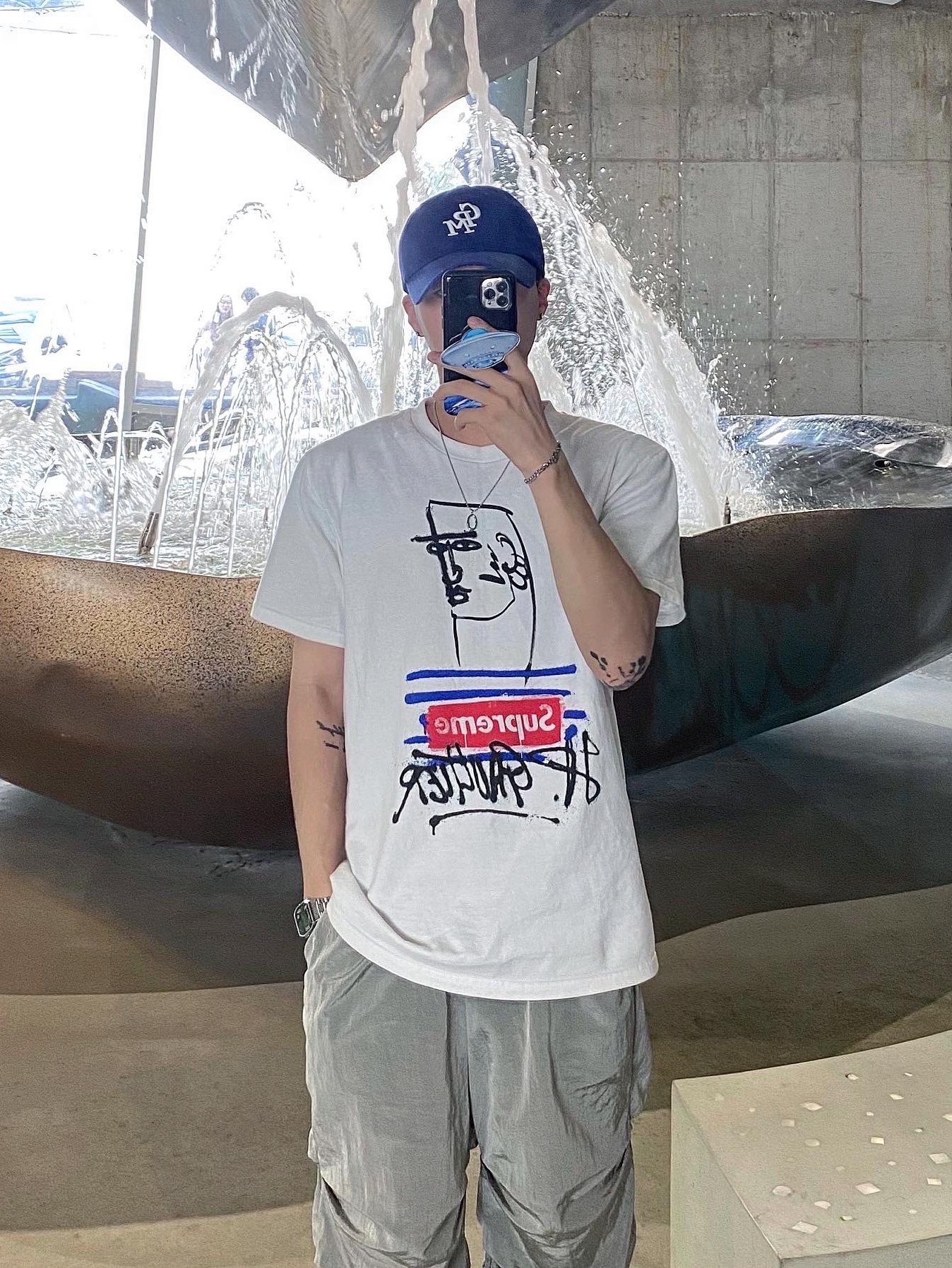 Supreme x Jean Paul Gaultier T-Shirt White - 19SS, Nike Air Force 1 '07 Low White 착용 스타일 - 2